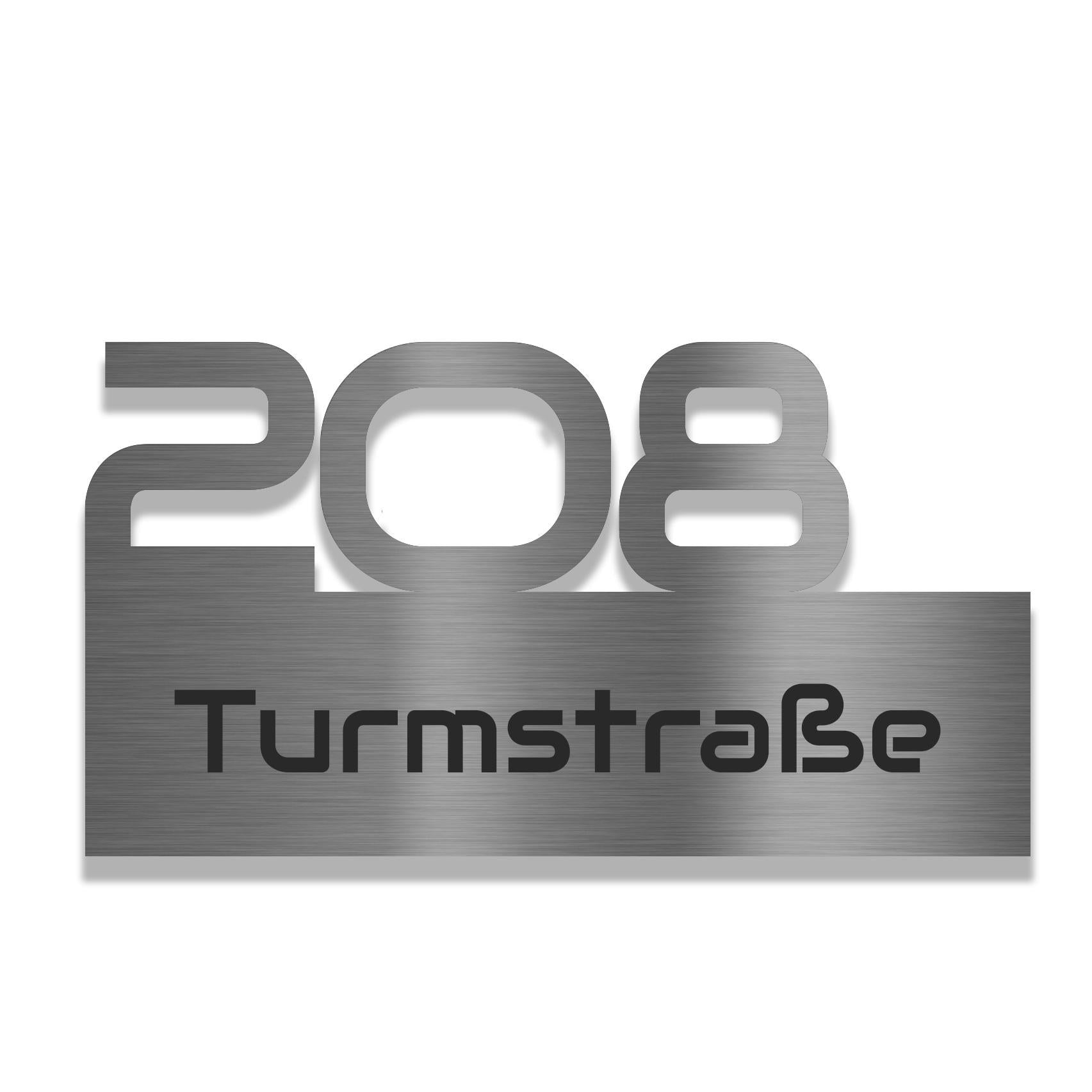Edelstahl Hausnummer 25 cm breit mit Straßennamen