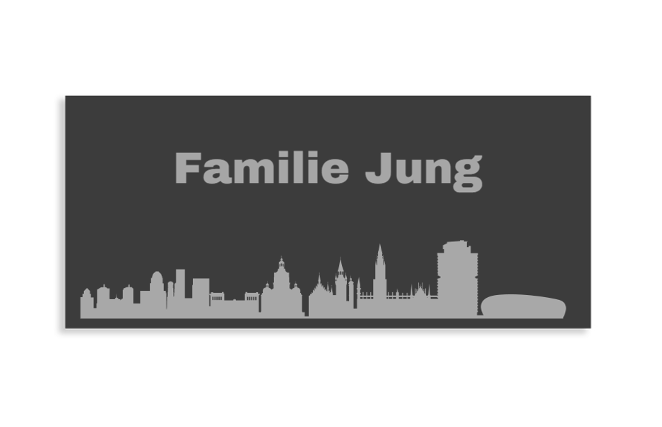 Edelstahl Türschild, Anthrazit pulverbeschichtet, individuell personalisierbar.