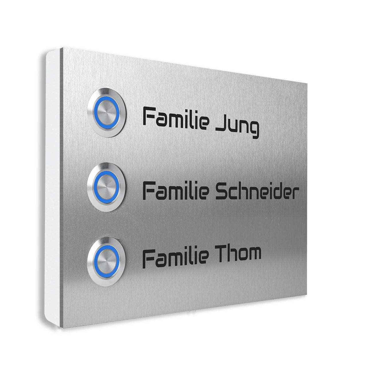 Edelstahl Türklingel Bonn für Dreifamilienhäuser  Lasergravur 17 X 12 cm - Klingelschild mit LED – Aufputz / Unterputz