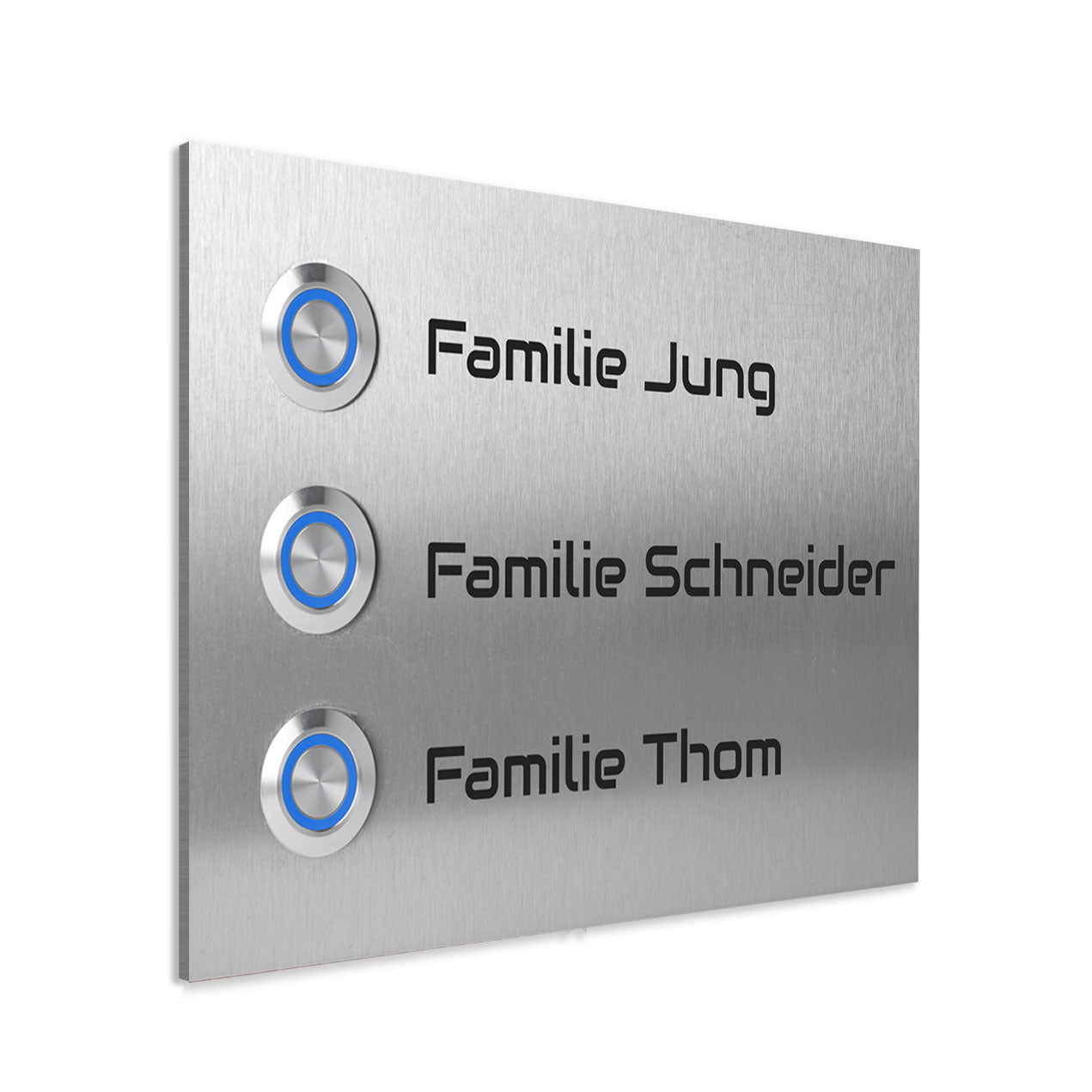 Edelstahl Türklingel Bonn für Dreifamilienhäuser  Lasergravur 17 X 12 cm - Klingelschild mit LED – Aufputz / Unterputz