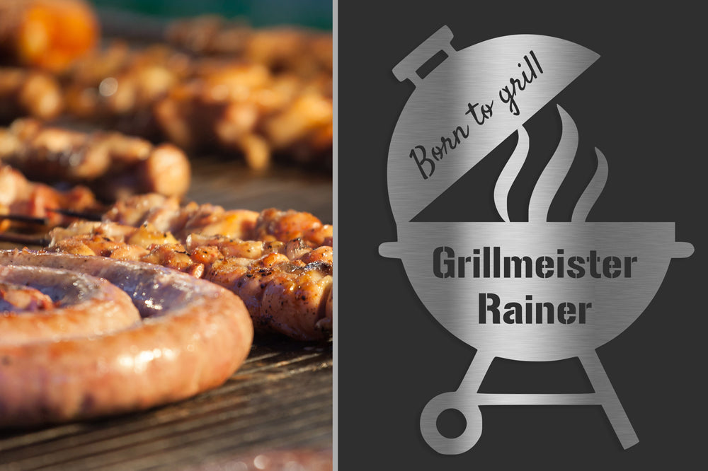 Personalisierbares (V2A) Edelstahl Wandschild " born to grill" Deko Schild – Text ausgelasert