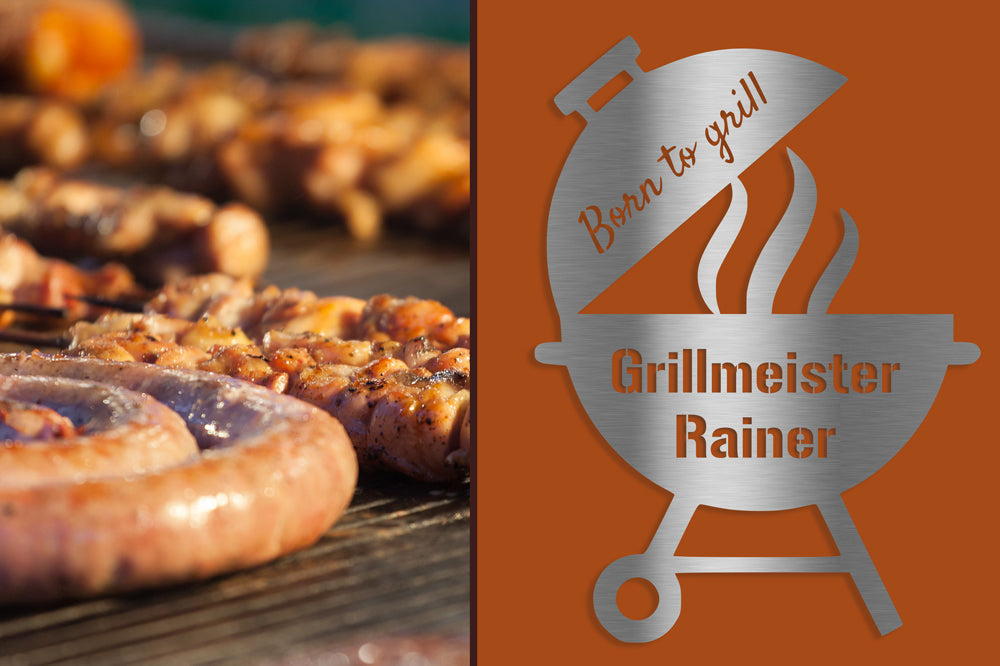 Personalisierbares (V2A) Edelstahl Wandschild " born to grill" Deko Schild – Text ausgelasert