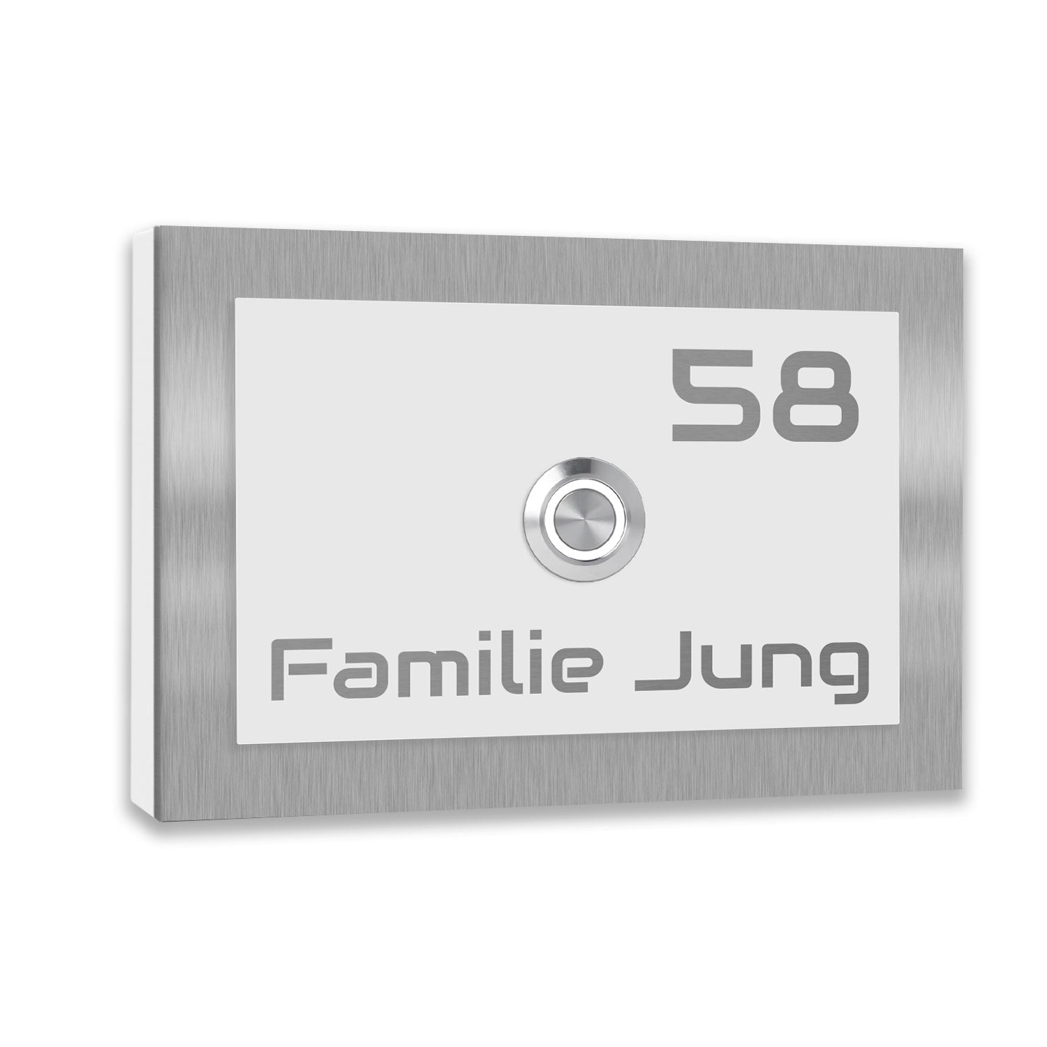Edelstahl Türklingel Dekorplatte Weiß pulverbeschichtet individuell personalisierbar