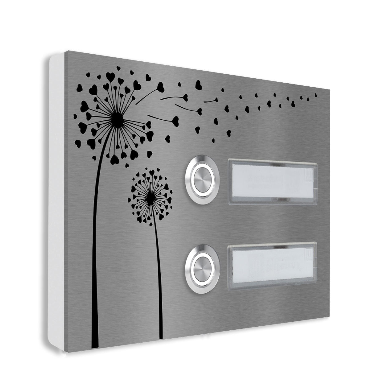 Bozen 17 x 12 cm Edelstahl (V2A) Türklingel - Zweifamilienhaus Klingel - mit Schriftfeldern - LED - Aufputz / Unterputz