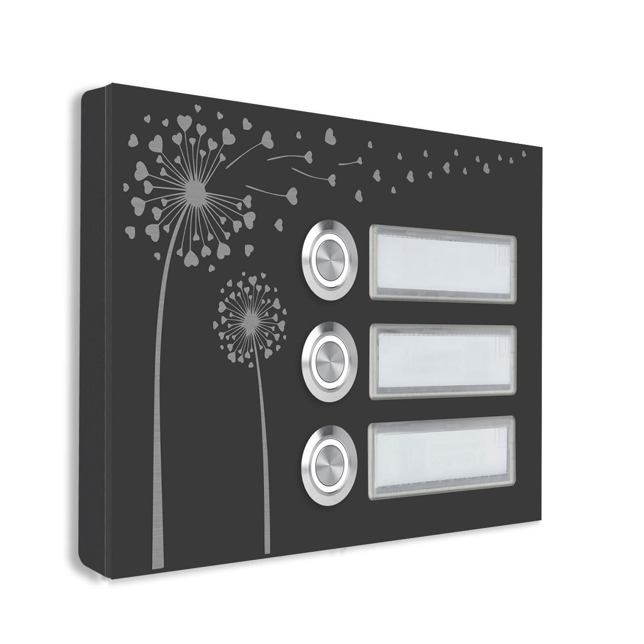 Edelstahl Aufputz Türklingel Anthrazit RAL 7016  für Dreifamilienhaus, auswechselbare  Schriftfelder