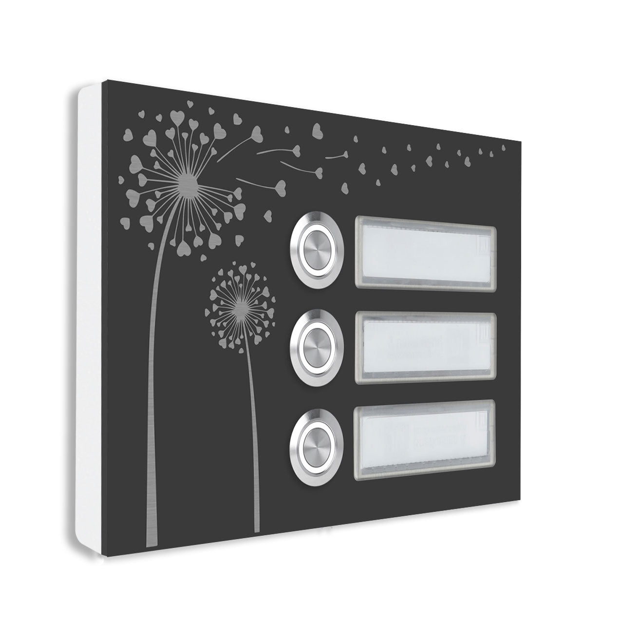 Bozen 17 x 12 cm Edelstahl (V2A) Türklingel - Dreifamilienhaus Klingel - mit Schriftfeldern - Anthrazit / Weiß - LED - Aufputz / Unterputz