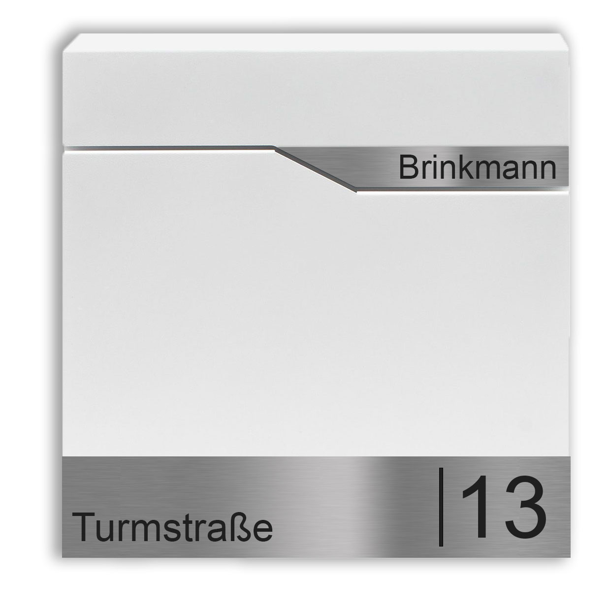 Moderner Briefkasten Bochum mit Zeitungsfach - Weiß oder anthrazit pulverbeschichtet – durch aufgesetzte Edelstahlschilder individuell personalisierbar
