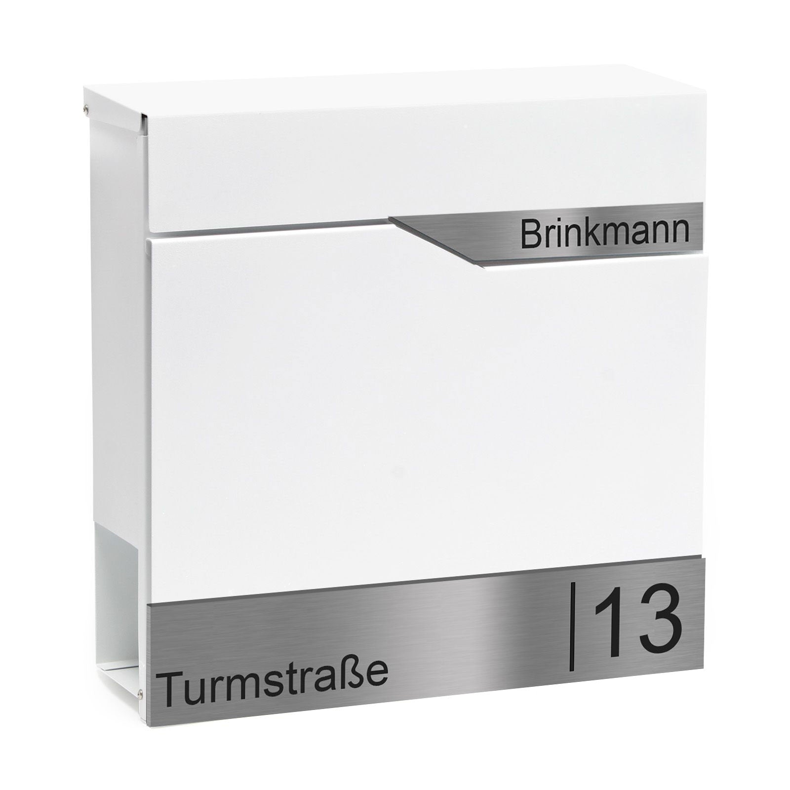 Briefkasten Bochum, Weiß RAL 9016 pulverbeschichtet Edelstahl personalisierbar