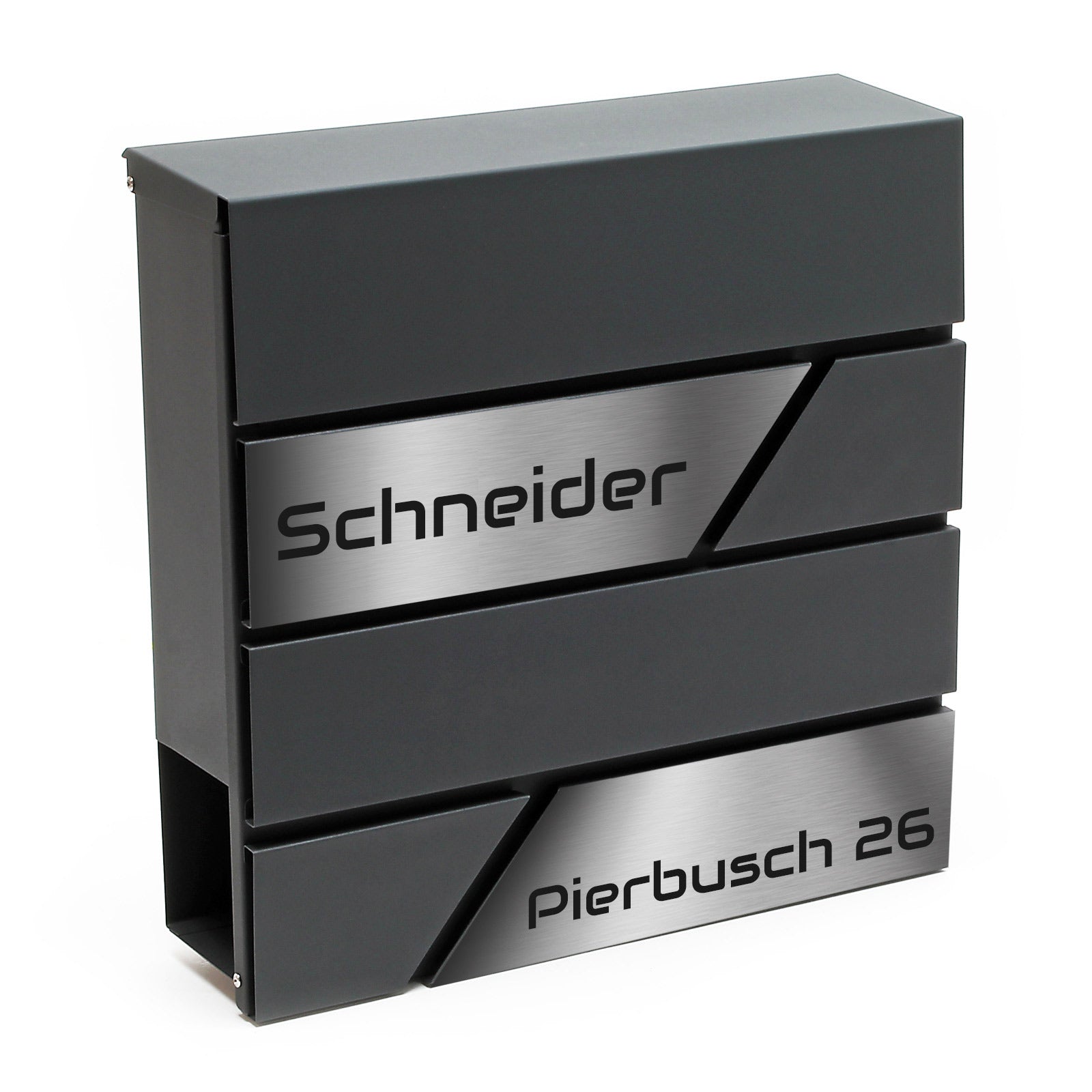 Briefkasten Oslo, Anthrazit RAL 7016 pulverbeschichtet, Edelstahl personalisierbar