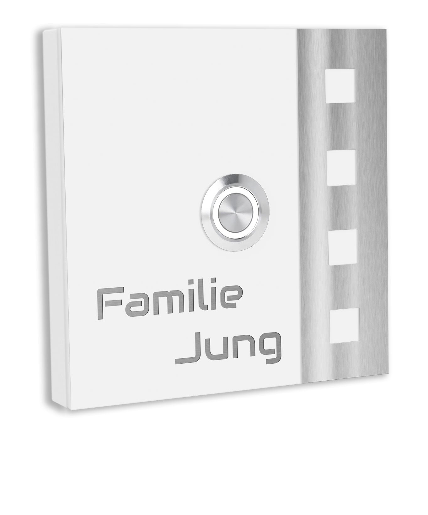 Edelstahl Türklingel Chicago weiß Pulverbeschichtet individuell personalisierbar