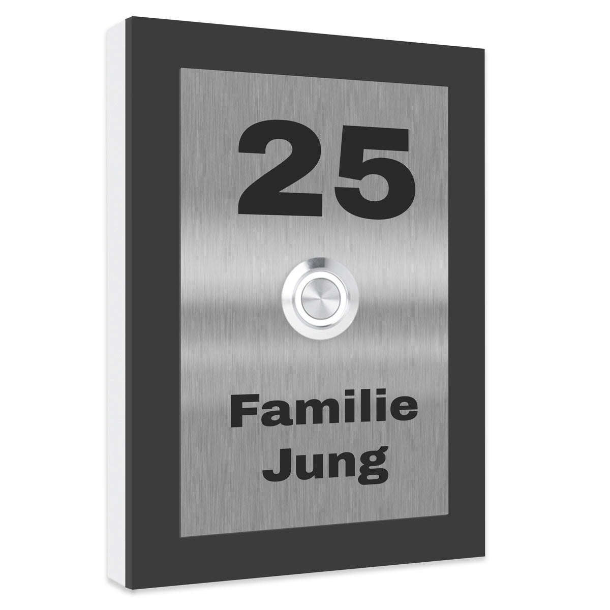Dakota 12 x 17 cm Edelstahl (V2A) Türklingel - Anthrazit / Weiß / Edelstahl und Edelstahl gebürstet - mit Gravur  - LED – Aufputz / Unterputz