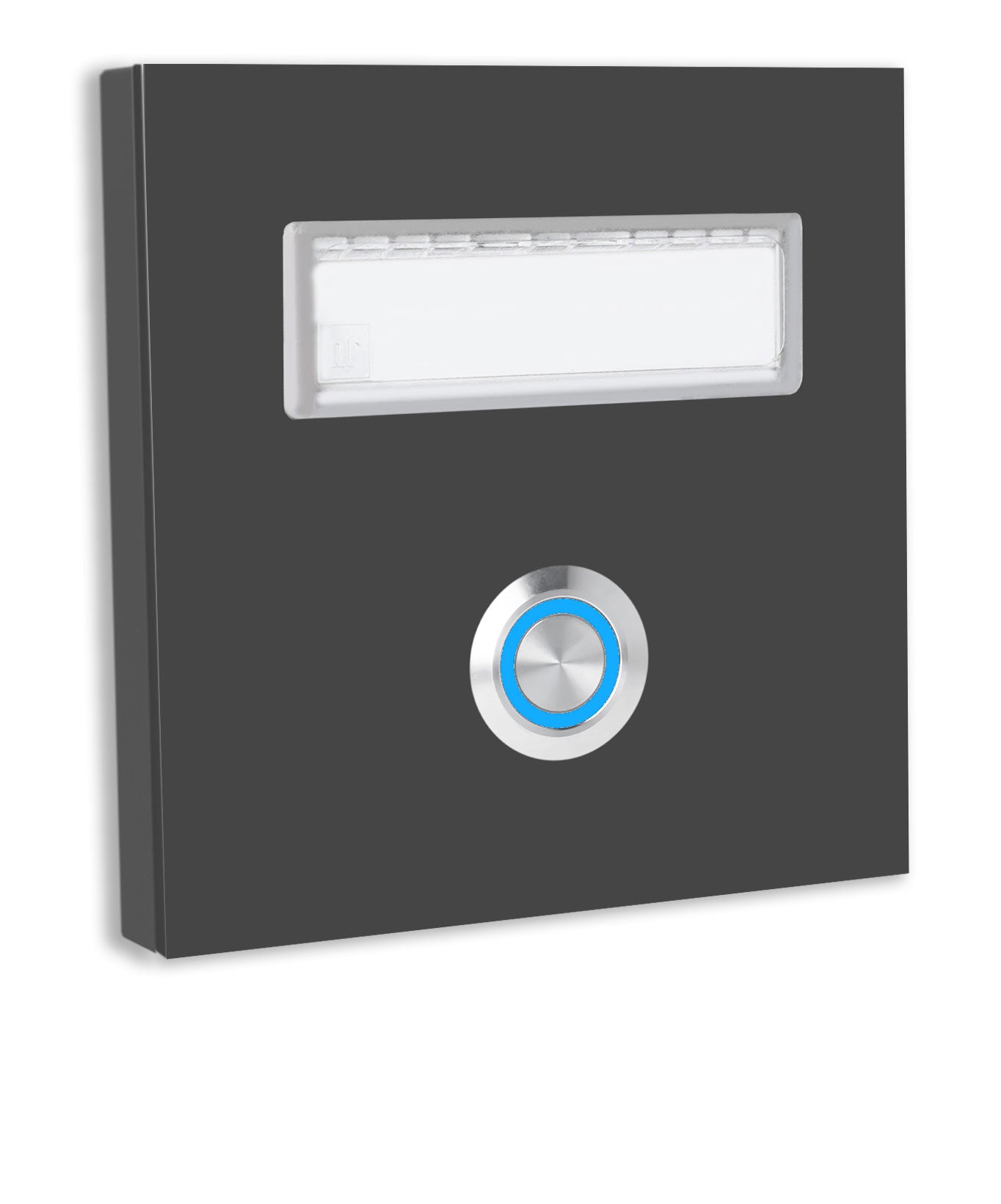 Dortmund 10 x 10 cm Edelstahl (V2A) Türklingel - mit eingesetztem  Schriftfeld für Namensschilder - Anthrazit / Weiß / Edelstahl - LED - Aufputz / Unterputz