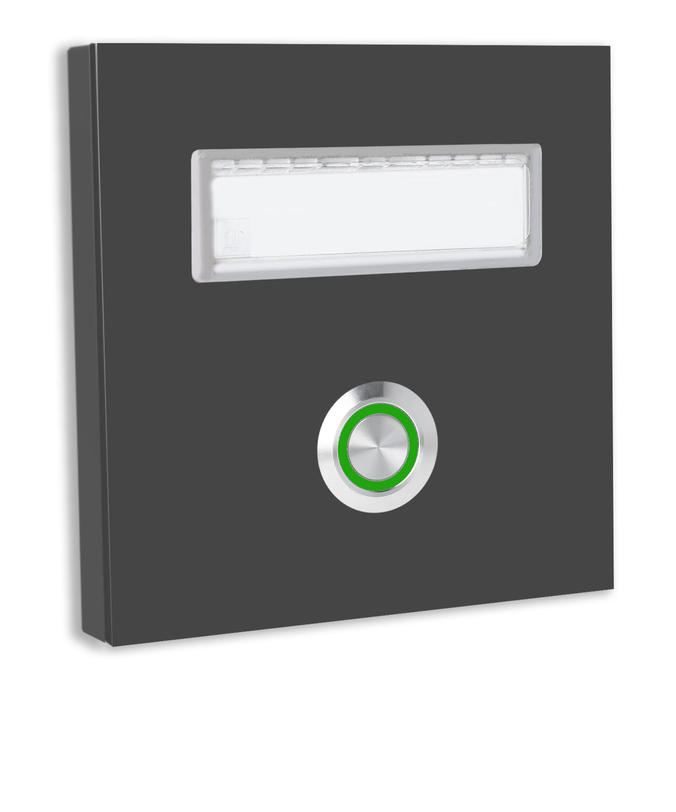 Dortmund 10 x 10 cm Edelstahl (V2A) Türklingel - mit eingesetztem  Schriftfeld für Namensschilder - Anthrazit / Weiß / Edelstahl - LED - Aufputz / Unterputz