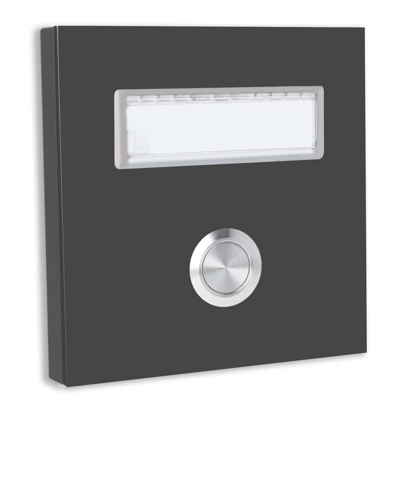 Dortmund 10 x 10 cm Edelstahl (V2A) Türklingel - mit eingesetztem  Schriftfeld für Namensschilder - Anthrazit / Weiß / Edelstahl - LED - Aufputz / Unterputz