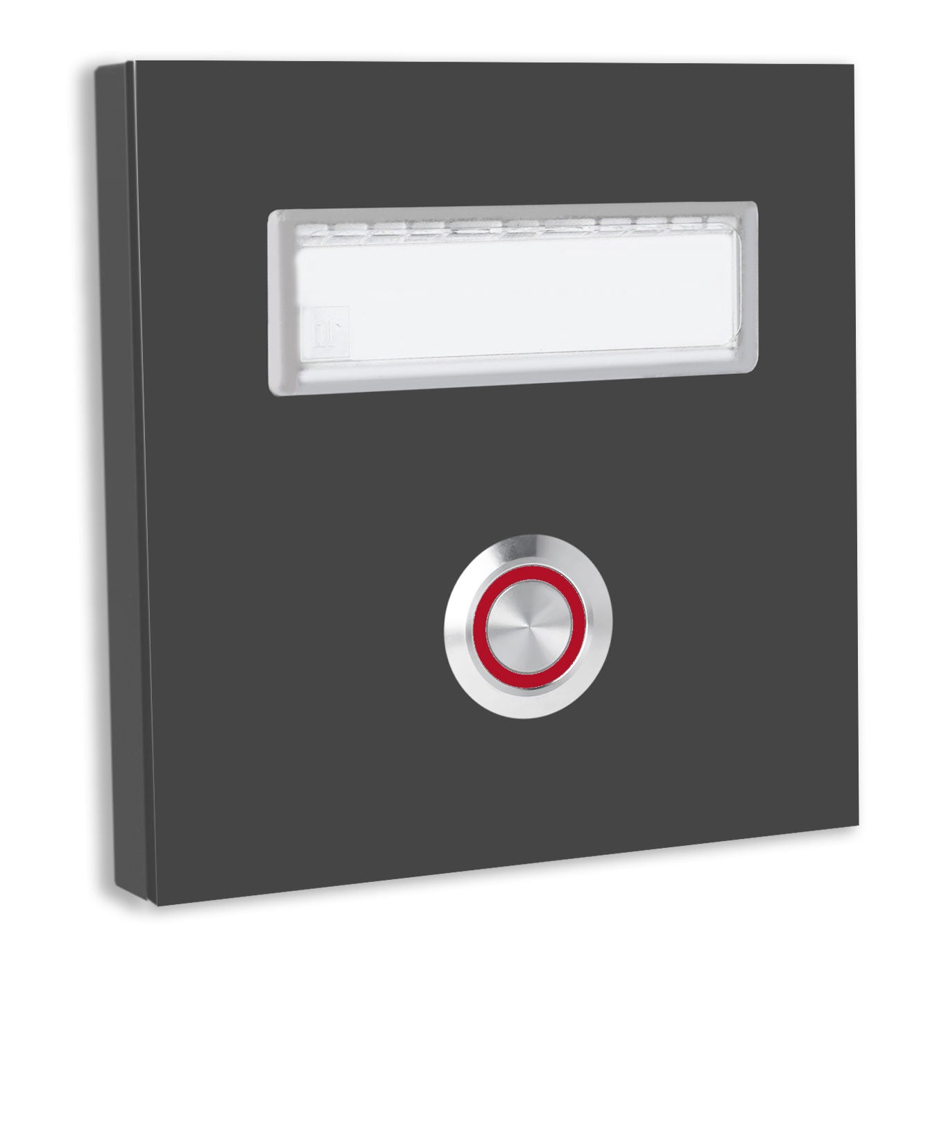 Dortmund 10 x 10 cm Edelstahl (V2A) Türklingel - mit eingesetztem  Schriftfeld für Namensschilder - Anthrazit / Weiß / Edelstahl - LED - Aufputz / Unterputz