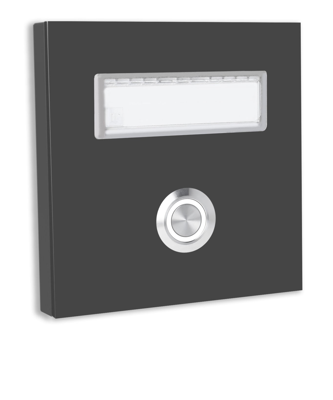 Dortmund 10 x 10 cm Edelstahl (V2A) Türklingel - mit eingesetztem  Schriftfeld für Namensschilder - Anthrazit / Weiß / Edelstahl - LED - Aufputz / Unterputz