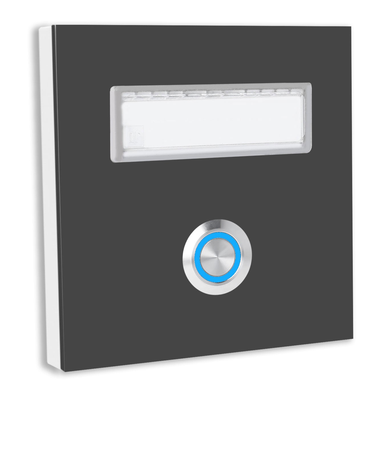 Dortmund 10 x 10 cm Edelstahl (V2A) Türklingel - mit eingesetztem  Schriftfeld für Namensschilder - Anthrazit / Weiß / Edelstahl - LED - Aufputz / Unterputz