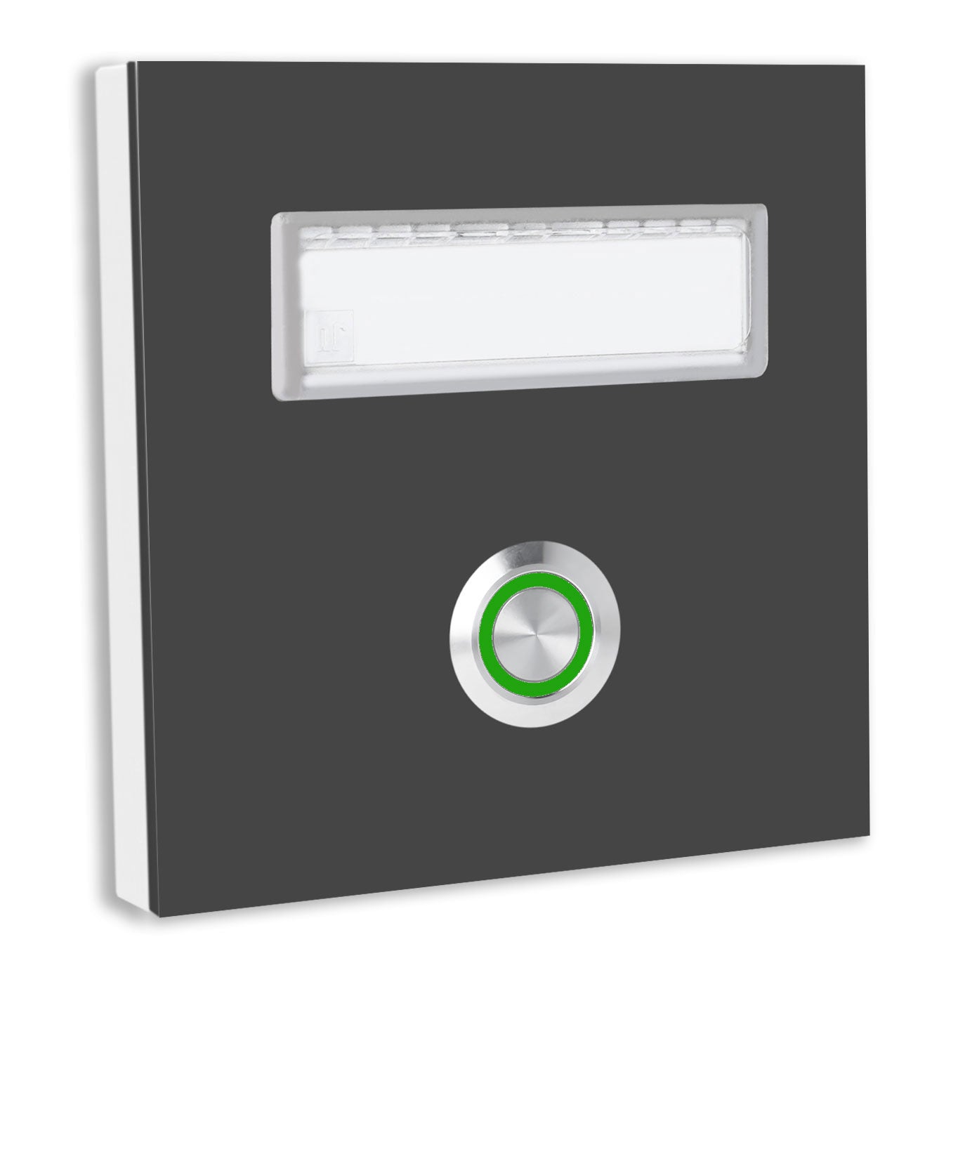 Dortmund 10 x 10 cm Edelstahl (V2A) Türklingel - mit eingesetztem  Schriftfeld für Namensschilder - Anthrazit / Weiß / Edelstahl - LED - Aufputz / Unterputz