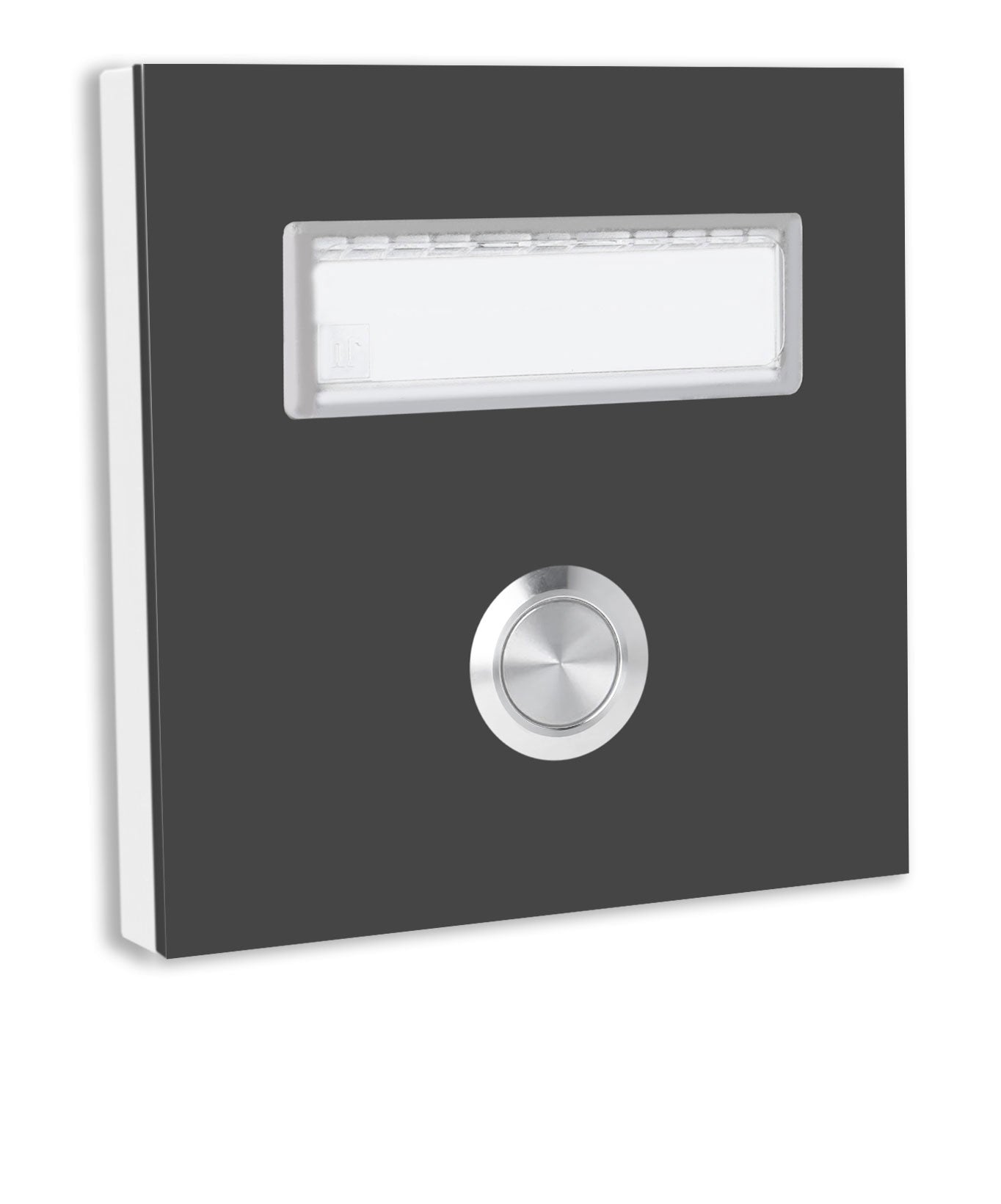 Dortmund 10 x 10 cm Edelstahl (V2A) Türklingel - mit eingesetztem  Schriftfeld für Namensschilder - Anthrazit / Weiß / Edelstahl - LED - Aufputz / Unterputz