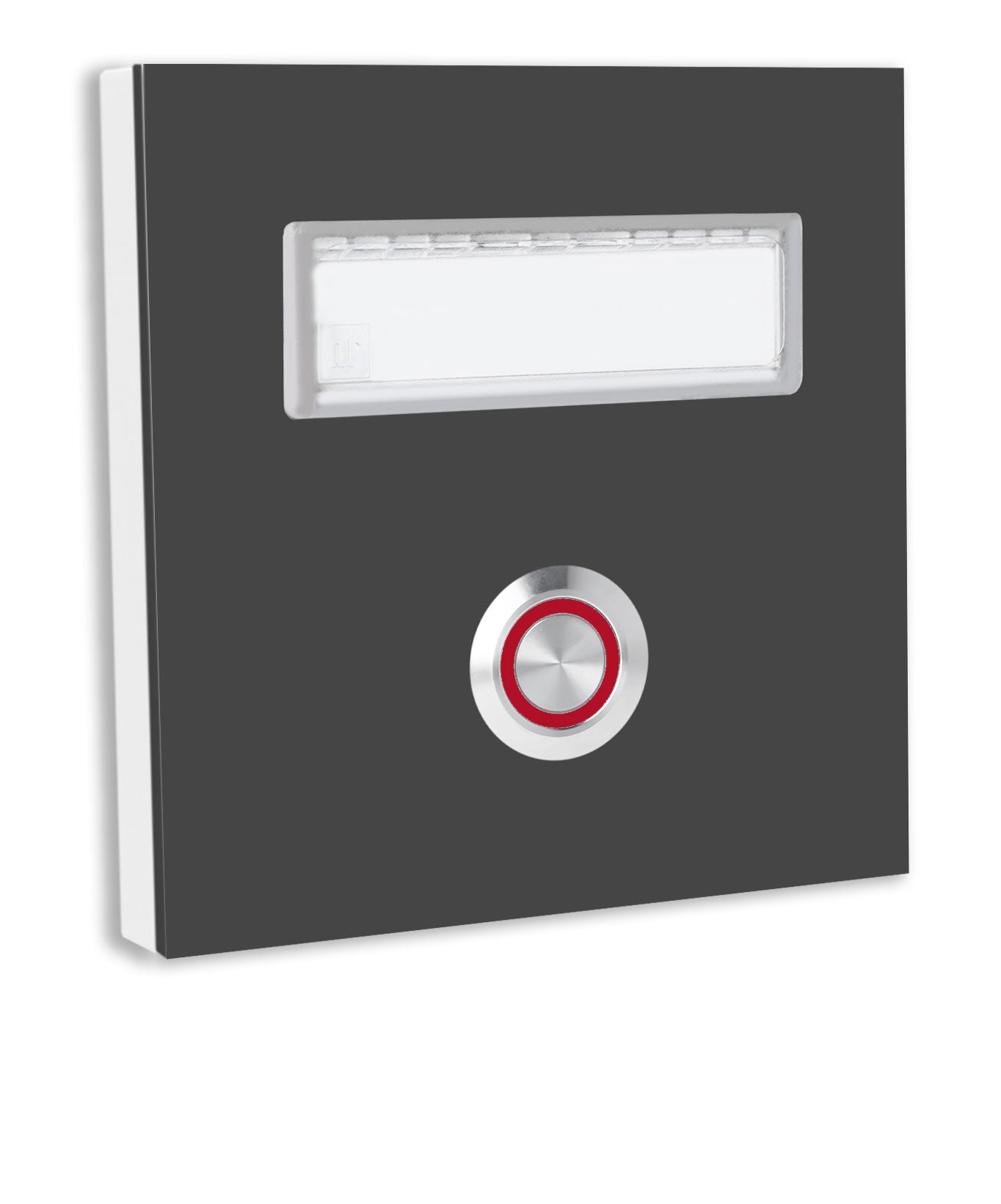 Dortmund 10 x 10 cm Edelstahl (V2A) Türklingel - mit eingesetztem  Schriftfeld für Namensschilder - Anthrazit / Weiß / Edelstahl - LED - Aufputz / Unterputz