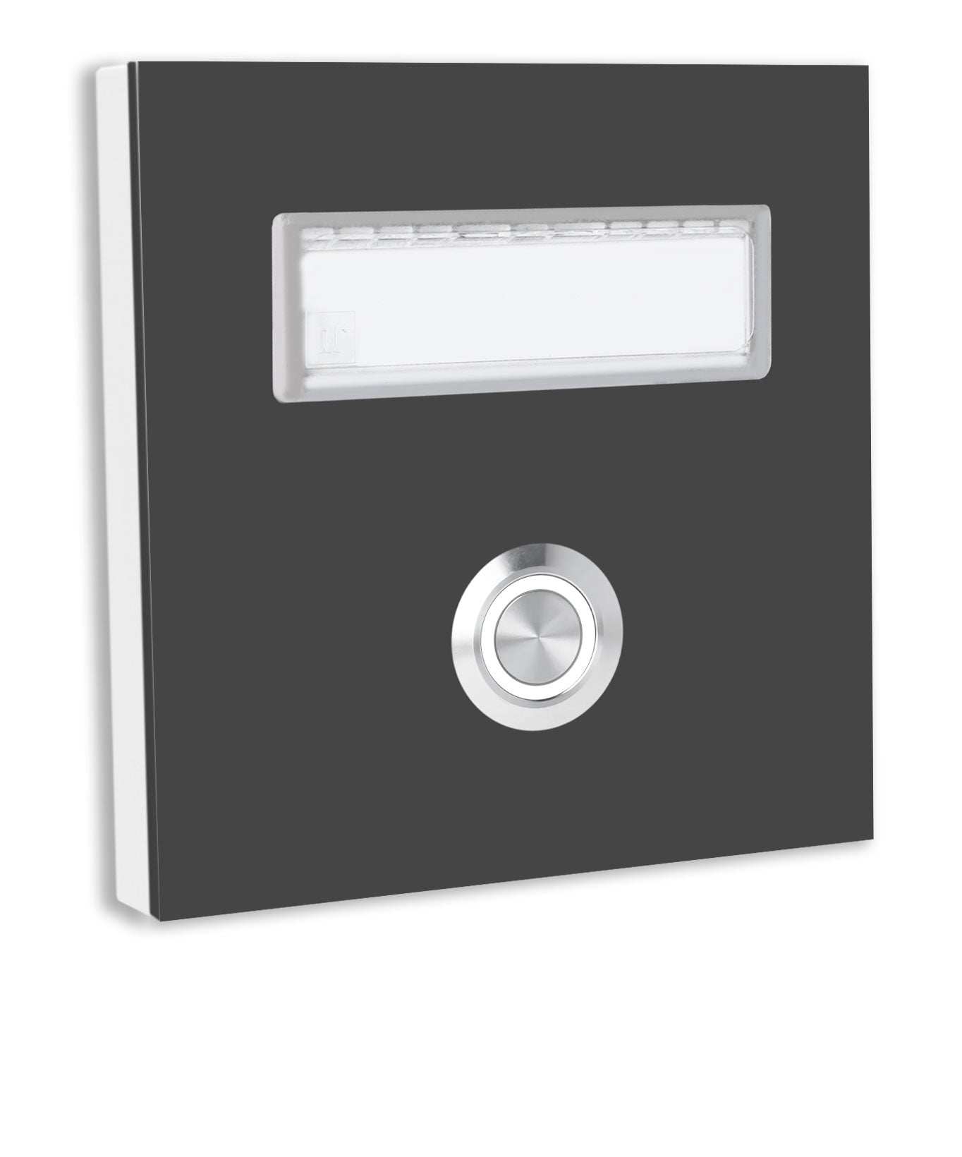 Dortmund 10 x 10 cm Edelstahl (V2A) Türklingel - mit eingesetztem  Schriftfeld für Namensschilder - Anthrazit / Weiß / Edelstahl - LED - Aufputz / Unterputz