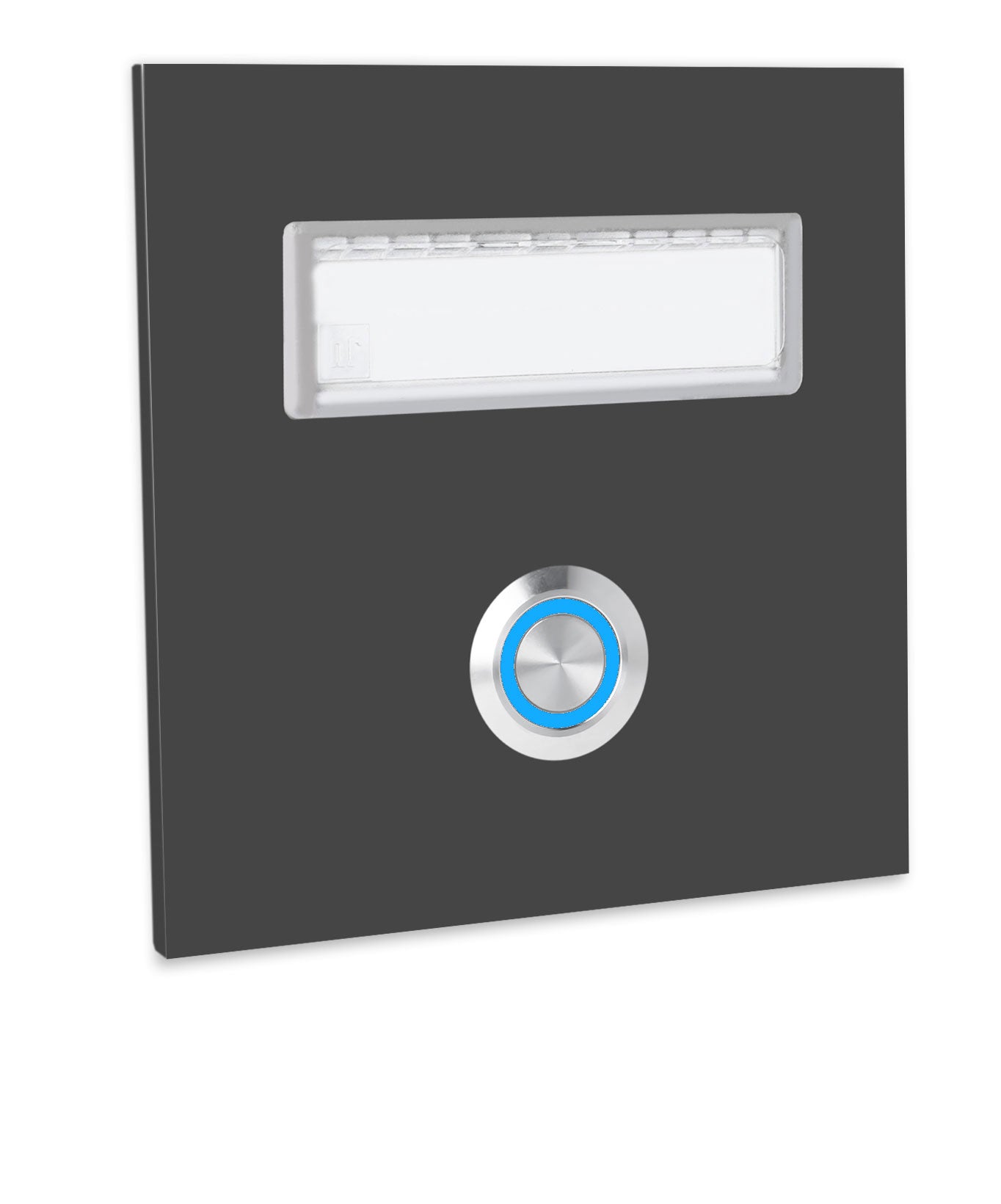 Dortmund 10 x 10 cm Edelstahl (V2A) Türklingel - mit eingesetztem  Schriftfeld für Namensschilder - Anthrazit / Weiß / Edelstahl - LED - Aufputz / Unterputz