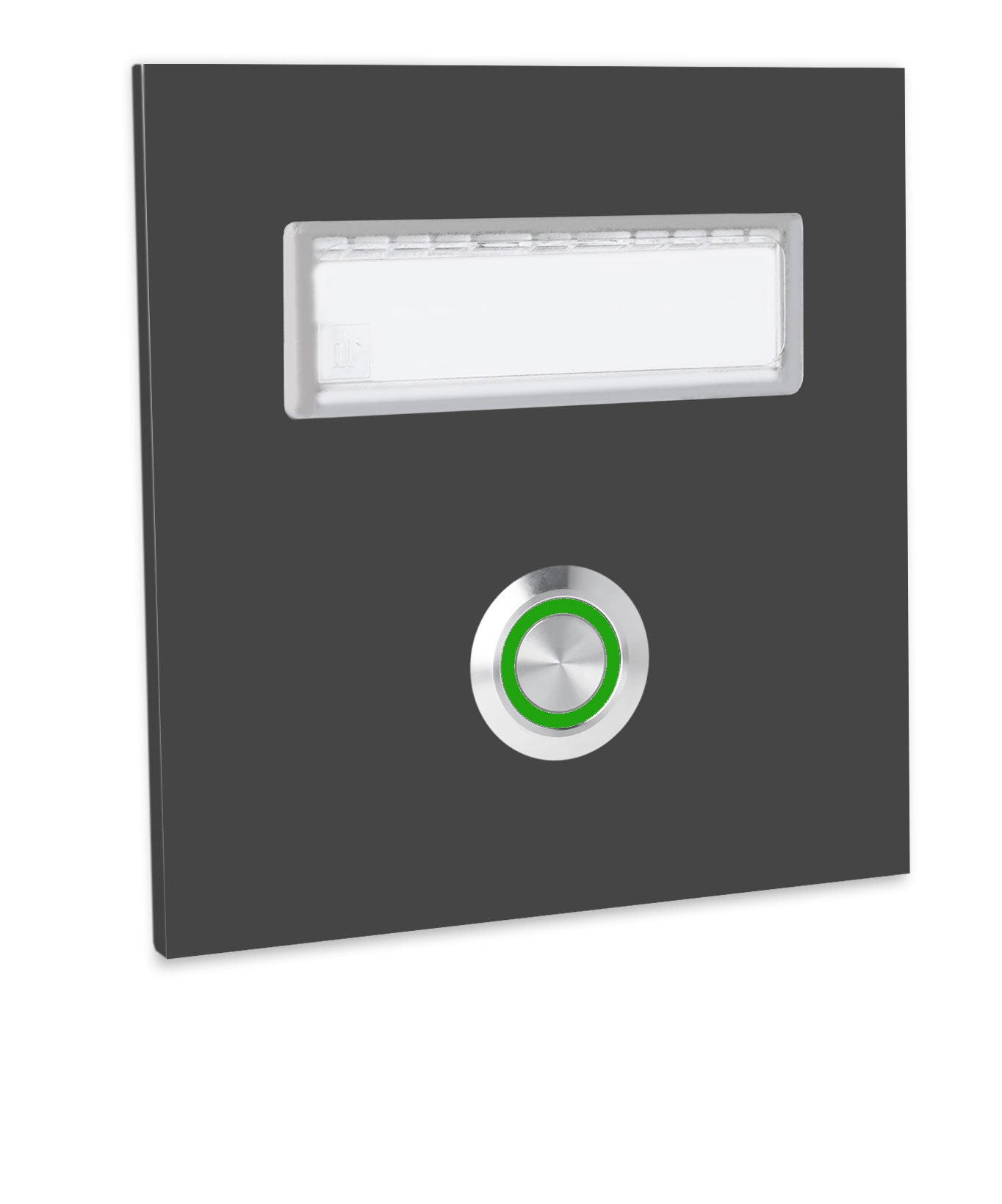 Dortmund 10 x 10 cm Edelstahl (V2A) Türklingel - mit eingesetztem  Schriftfeld für Namensschilder - Anthrazit / Weiß / Edelstahl - LED - Aufputz / Unterputz