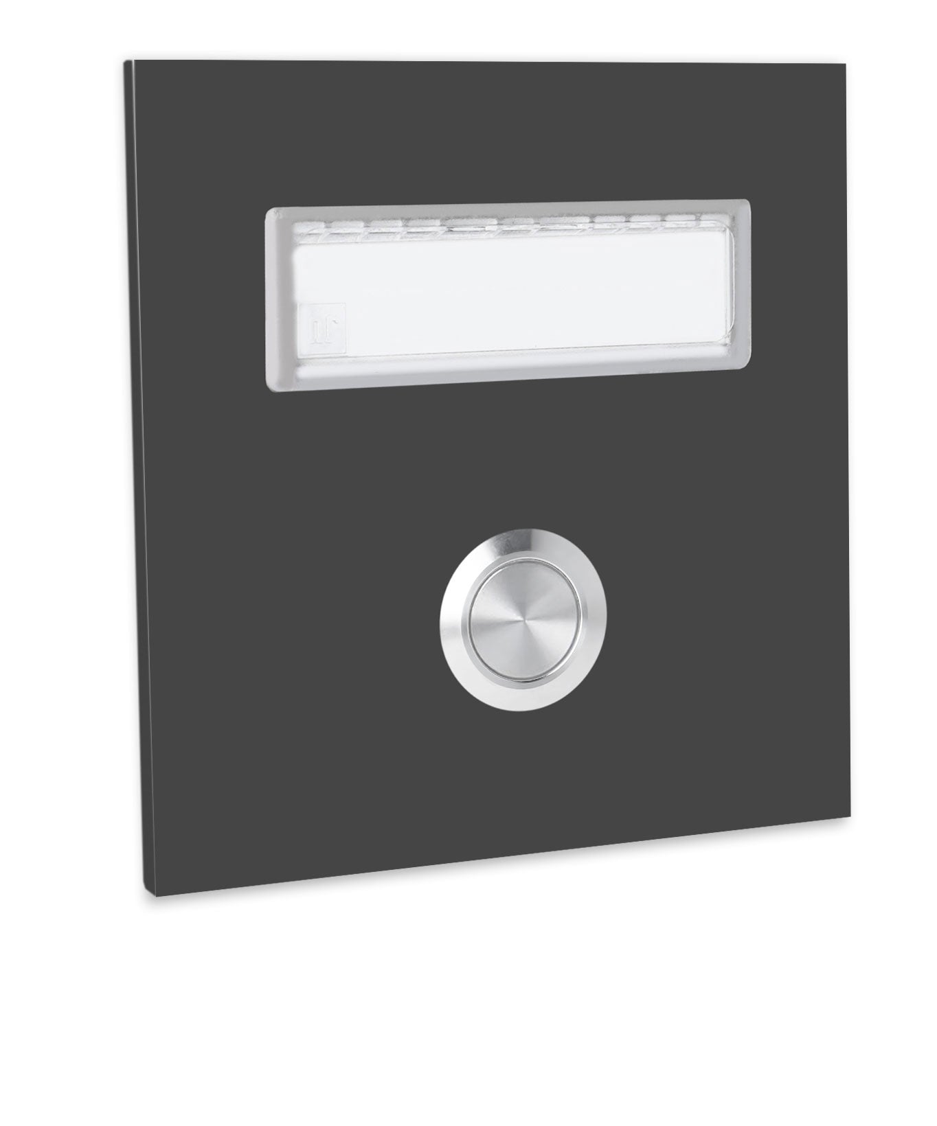 Dortmund 10 x 10 cm Edelstahl (V2A) Türklingel - mit eingesetztem  Schriftfeld für Namensschilder - Anthrazit / Weiß / Edelstahl - LED - Aufputz / Unterputz