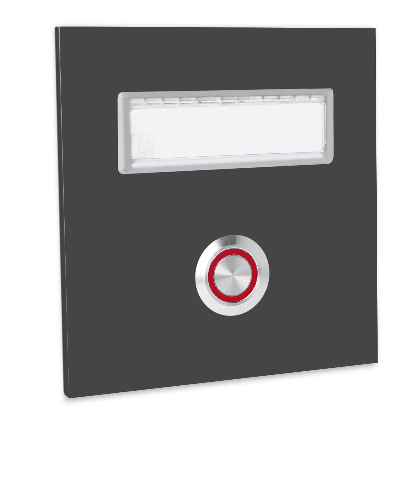 Dortmund 10 x 10 cm Edelstahl (V2A) Türklingel - mit eingesetztem  Schriftfeld für Namensschilder - Anthrazit / Weiß / Edelstahl - LED - Aufputz / Unterputz