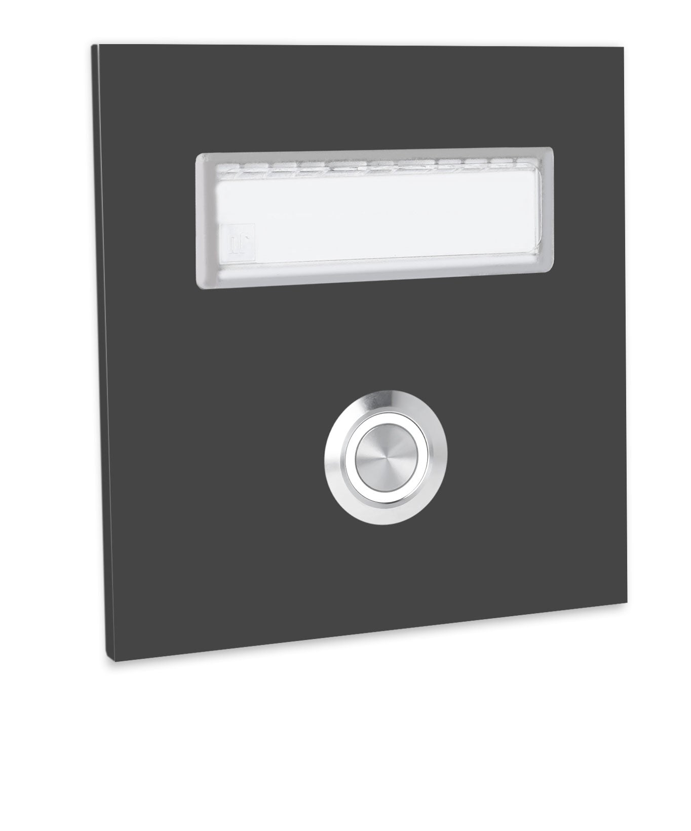 Dortmund 10 x 10 cm Edelstahl (V2A) Türklingel - mit eingesetztem  Schriftfeld für Namensschilder - Anthrazit / Weiß / Edelstahl - LED - Aufputz / Unterputz