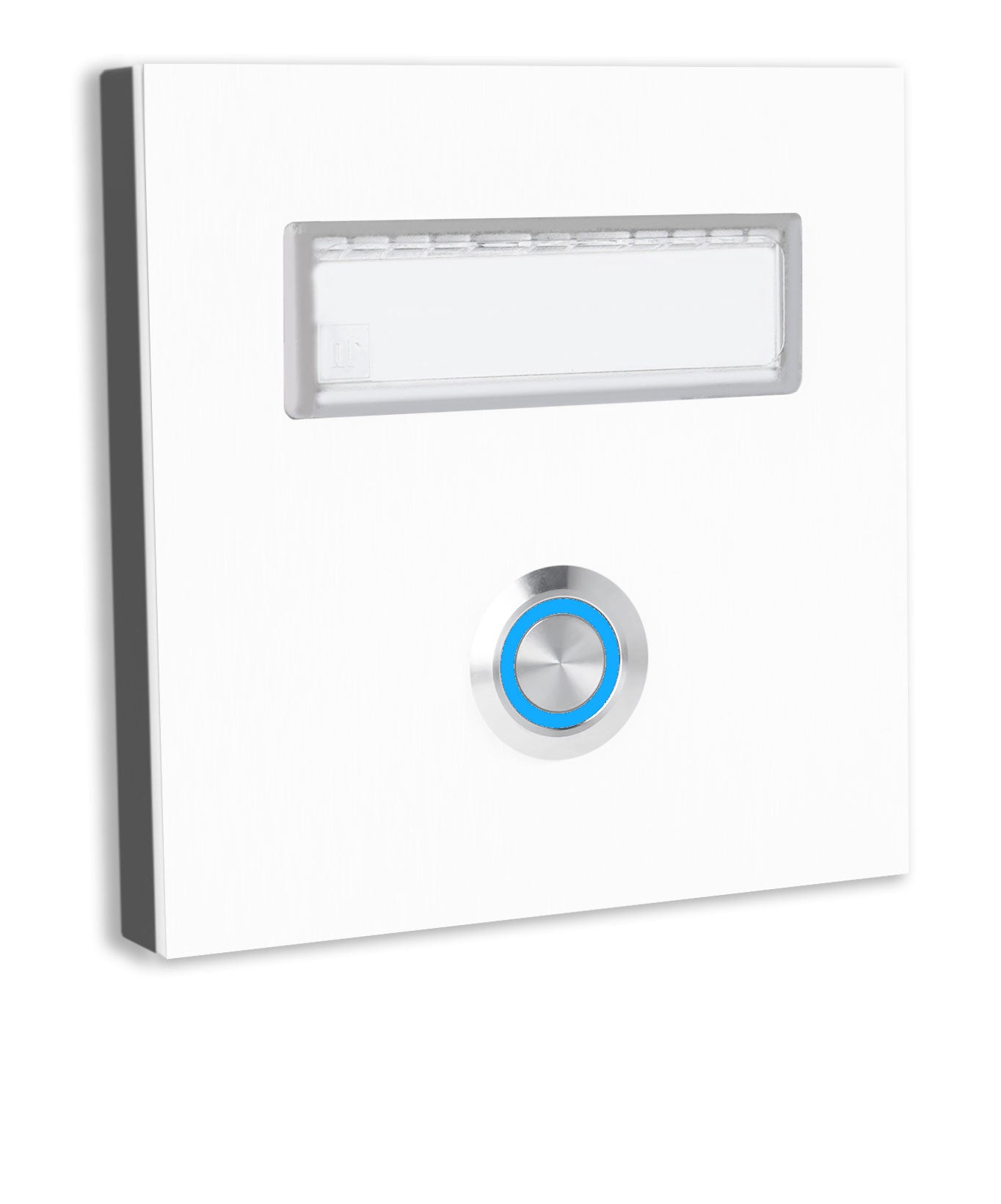 Dortmund 10 x 10 cm Edelstahl (V2A) Türklingel - mit eingesetztem  Schriftfeld für Namensschilder - Anthrazit / Weiß / Edelstahl - LED - Aufputz / Unterputz