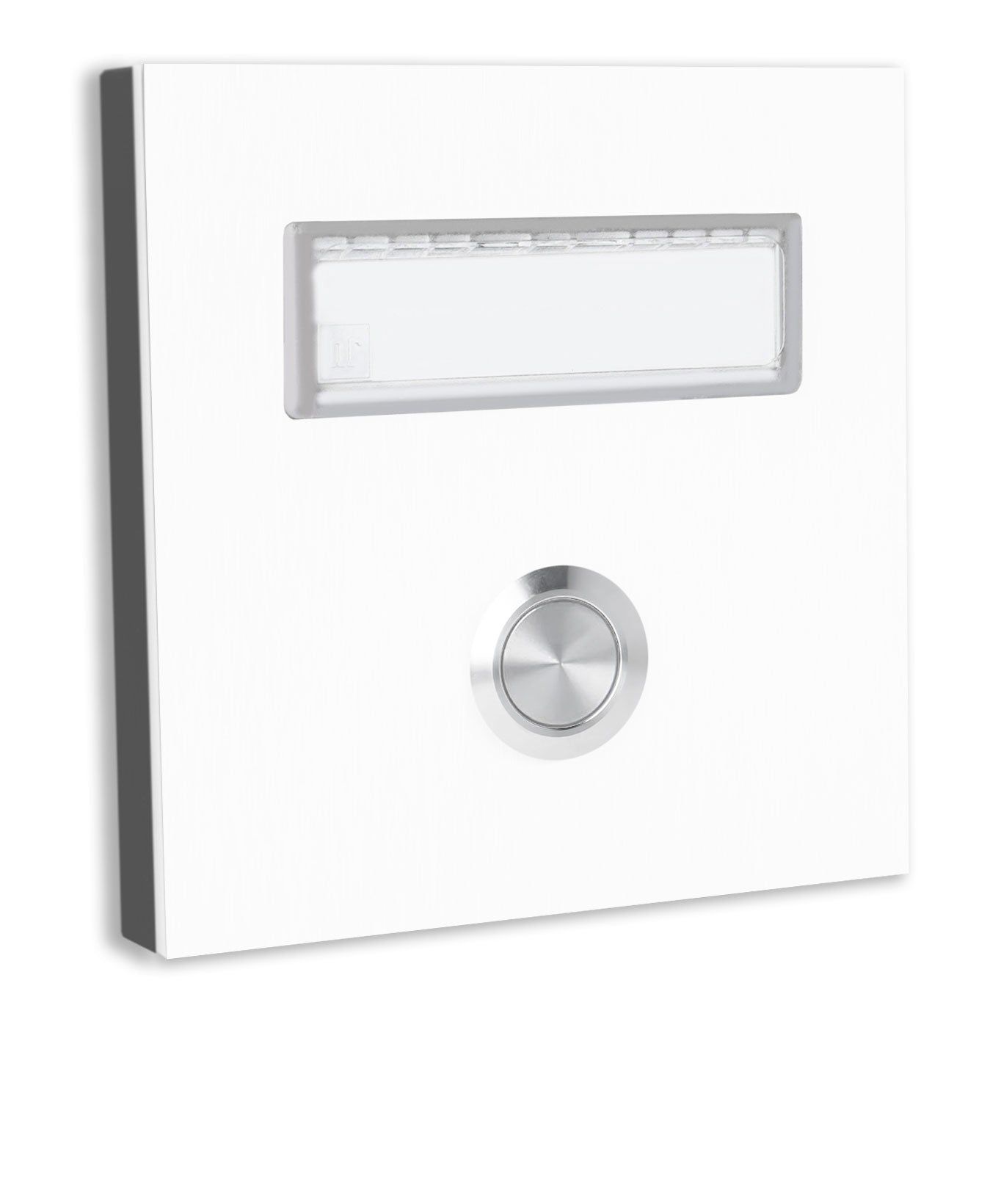 Dortmund 10 x 10 cm Edelstahl (V2A) Türklingel - mit eingesetztem  Schriftfeld für Namensschilder - Anthrazit / Weiß / Edelstahl - LED - Aufputz / Unterputz