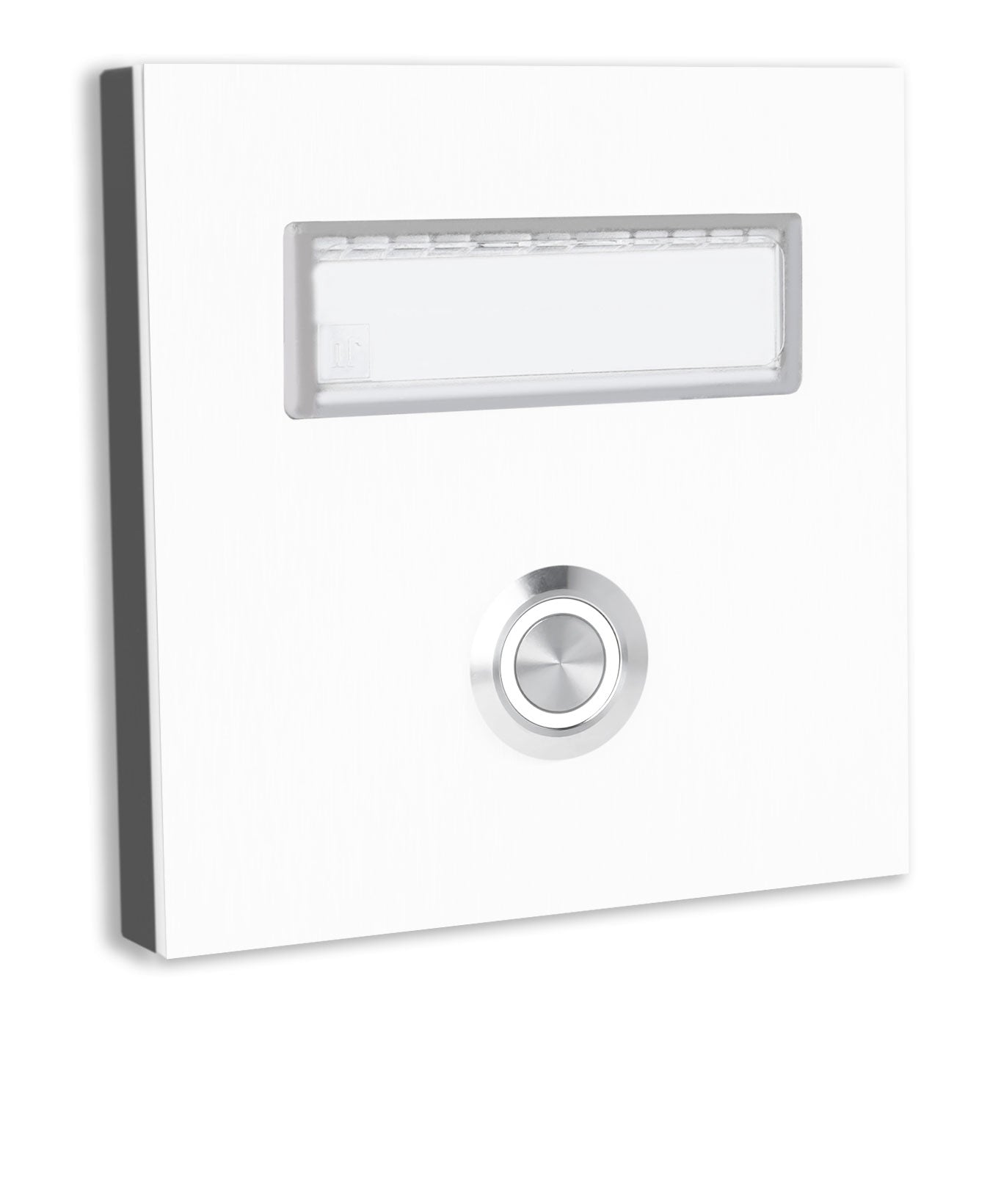 Dortmund 10 x 10 cm Edelstahl (V2A) Türklingel - mit eingesetztem  Schriftfeld für Namensschilder - Anthrazit / Weiß / Edelstahl - LED - Aufputz / Unterputz