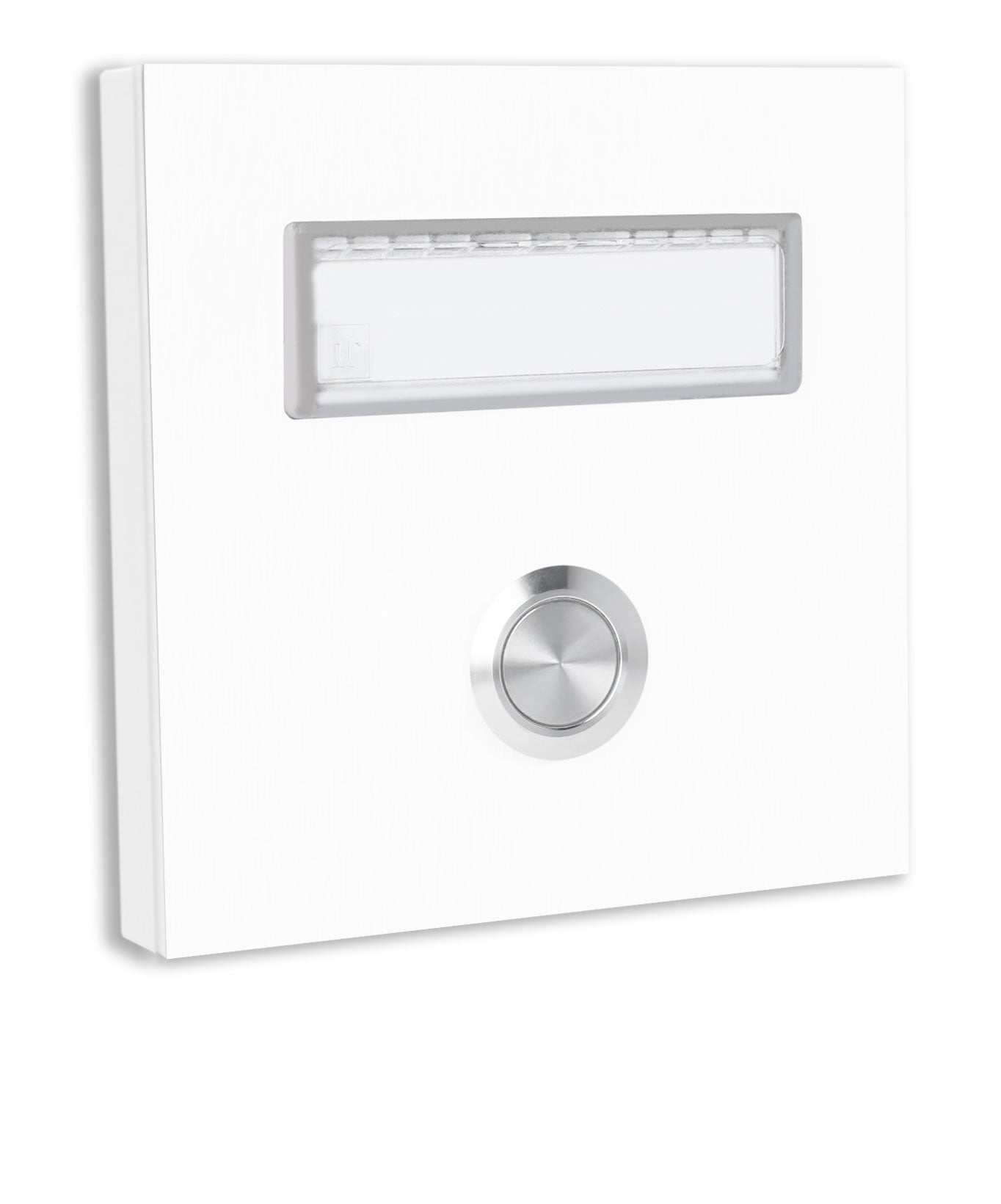 Dortmund 10 x 10 cm Edelstahl (V2A) Türklingel - mit eingesetztem  Schriftfeld für Namensschilder - Anthrazit / Weiß / Edelstahl - LED - Aufputz / Unterputz