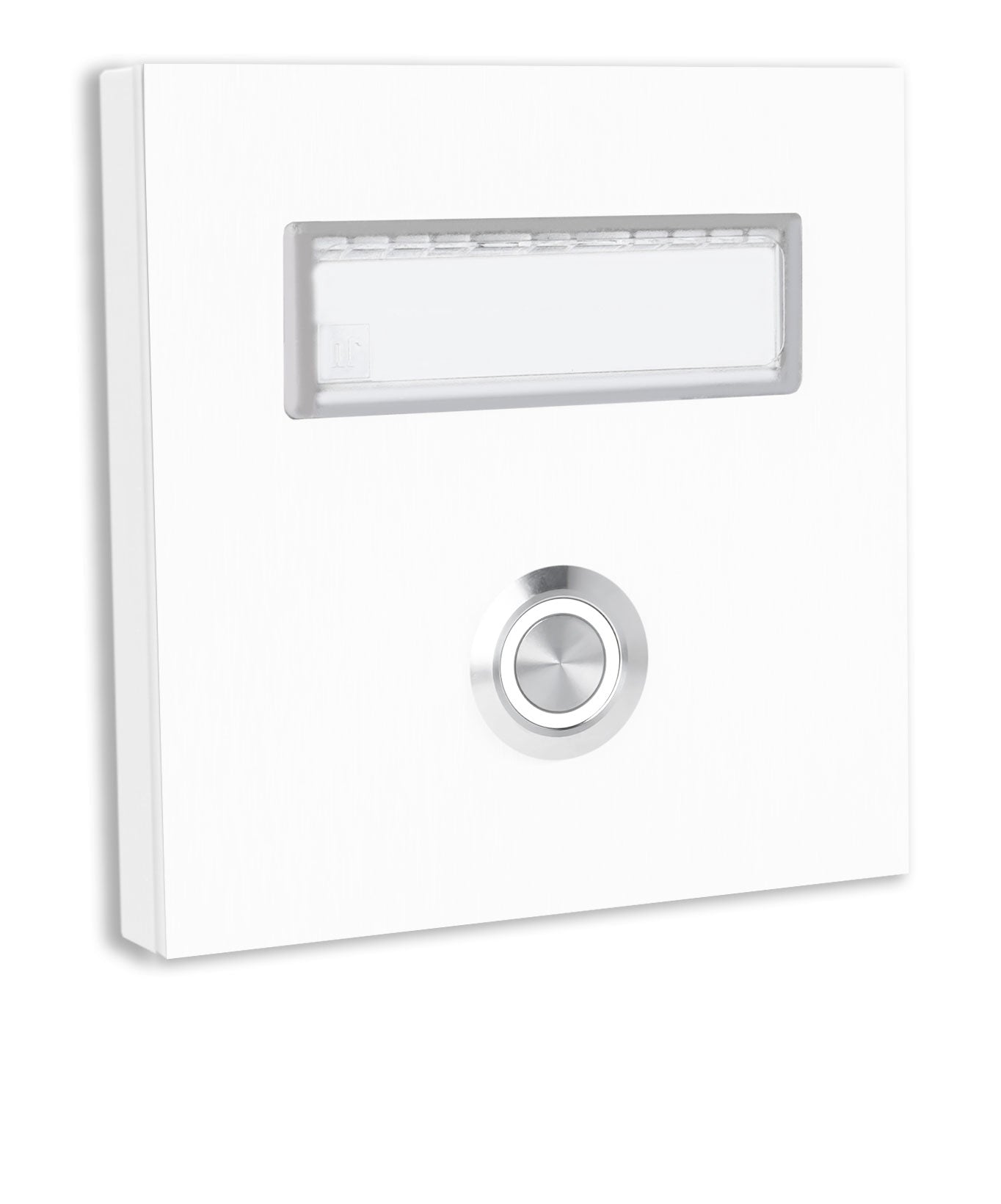 Dortmund 10 x 10 cm Edelstahl (V2A) Türklingel - mit eingesetztem  Schriftfeld für Namensschilder - Anthrazit / Weiß / Edelstahl - LED - Aufputz / Unterputz