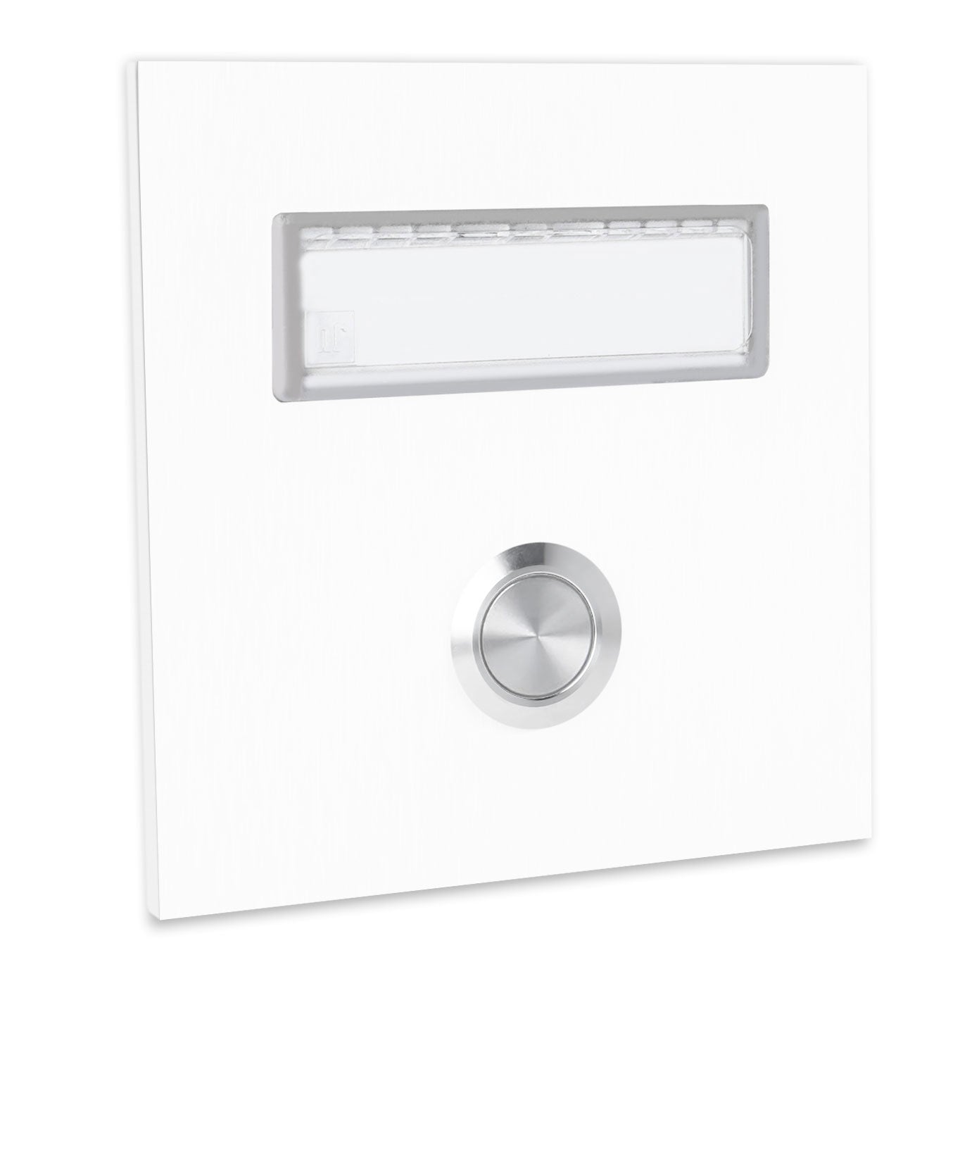 Dortmund 10 x 10 cm Edelstahl (V2A) Türklingel - mit eingesetztem  Schriftfeld für Namensschilder - Anthrazit / Weiß / Edelstahl - LED - Aufputz / Unterputz