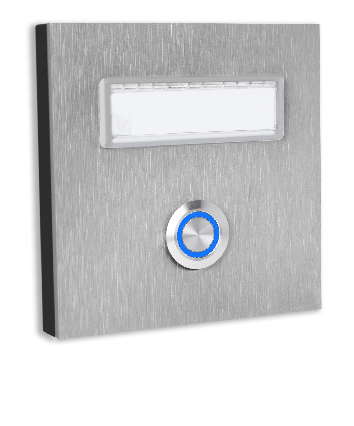 Dortmund 10 x 10 cm Edelstahl (V2A) Türklingel - mit eingesetztem  Schriftfeld für Namensschilder - Anthrazit / Weiß / Edelstahl - LED - Aufputz / Unterputz