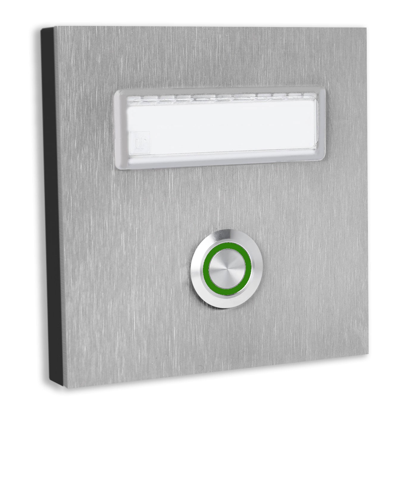 Dortmund 10 x 10 cm Edelstahl (V2A) Türklingel - mit eingesetztem  Schriftfeld für Namensschilder - Anthrazit / Weiß / Edelstahl - LED - Aufputz / Unterputz