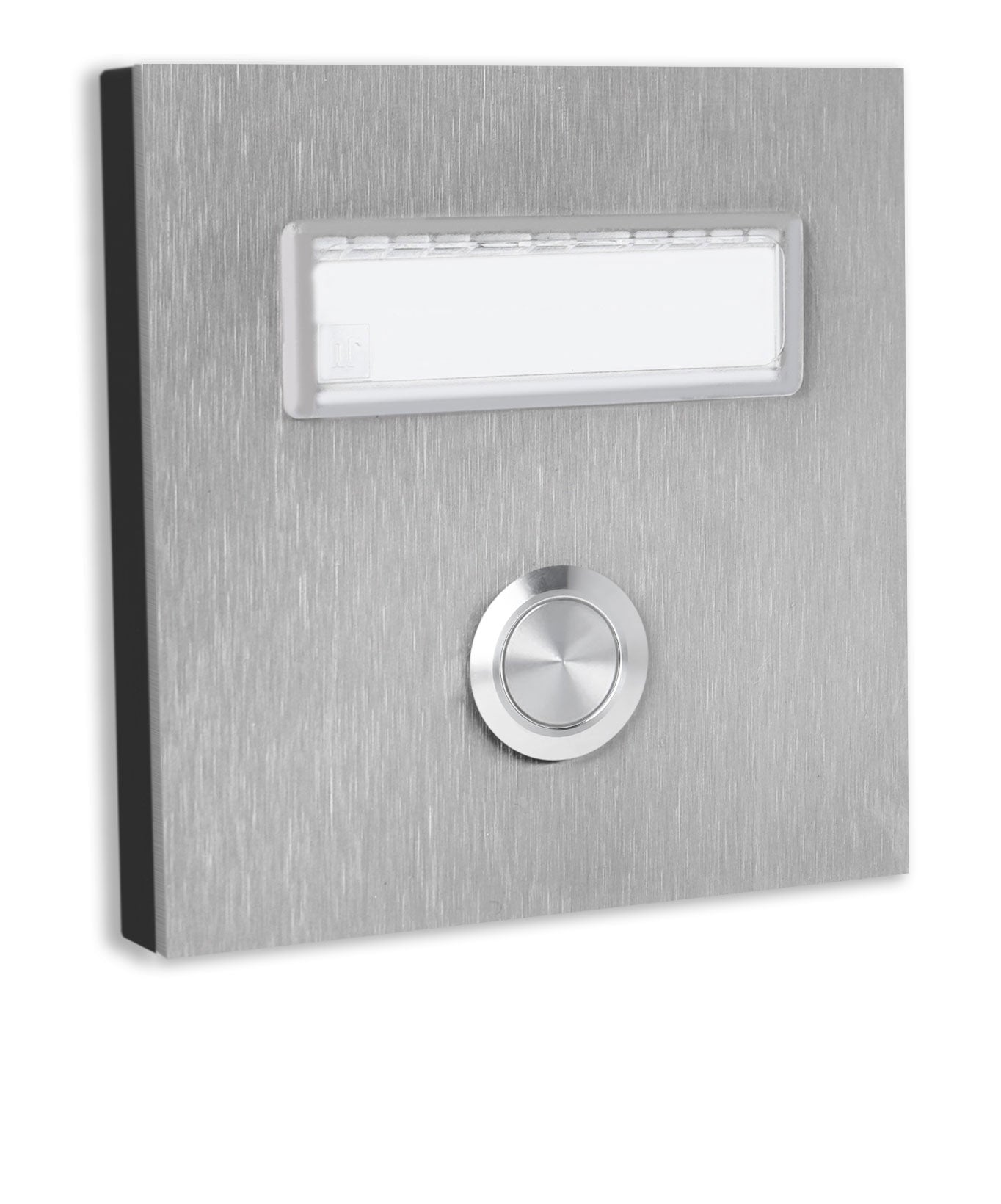 Dortmund 10 x 10 cm Edelstahl (V2A) Türklingel - mit eingesetztem  Schriftfeld für Namensschilder - Anthrazit / Weiß / Edelstahl - LED - Aufputz / Unterputz