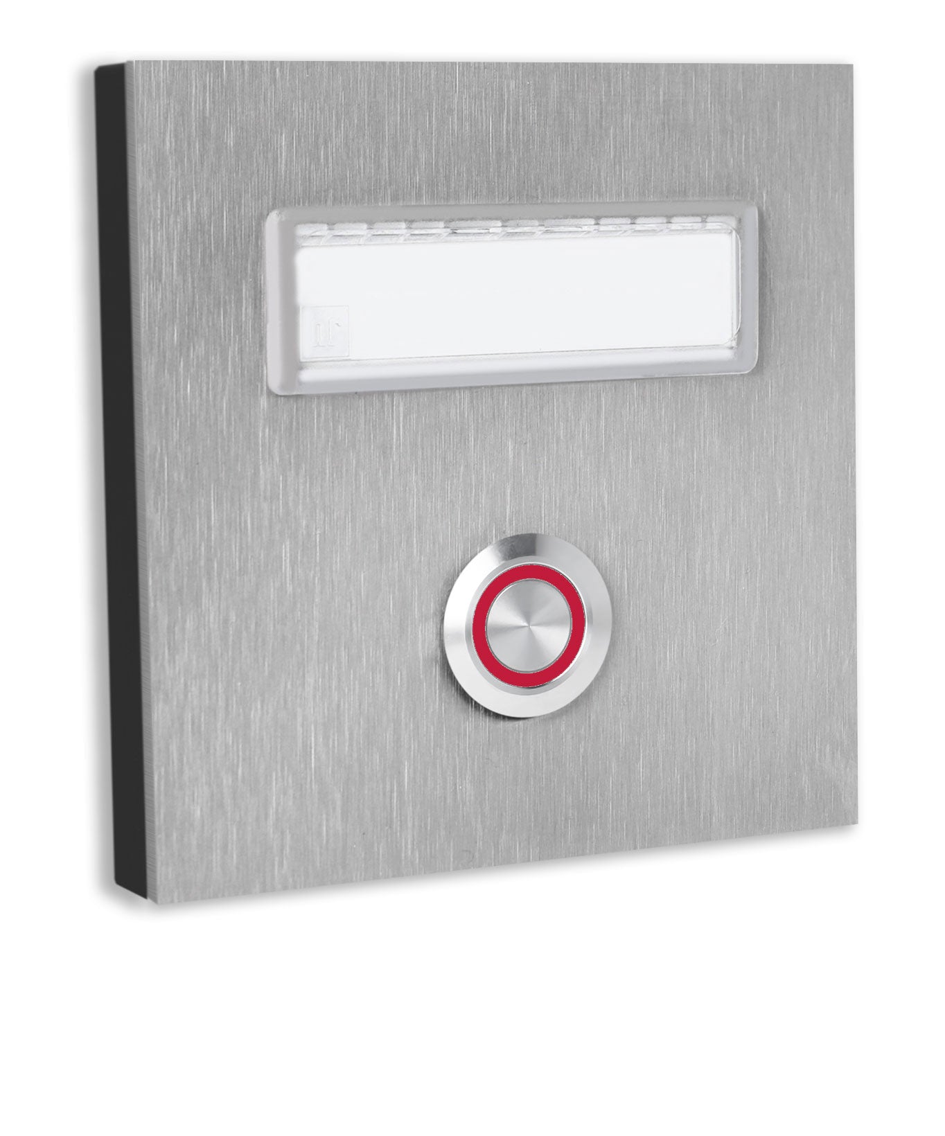 Dortmund 10 x 10 cm Edelstahl (V2A) Türklingel - mit eingesetztem  Schriftfeld für Namensschilder - Anthrazit / Weiß / Edelstahl - LED - Aufputz / Unterputz