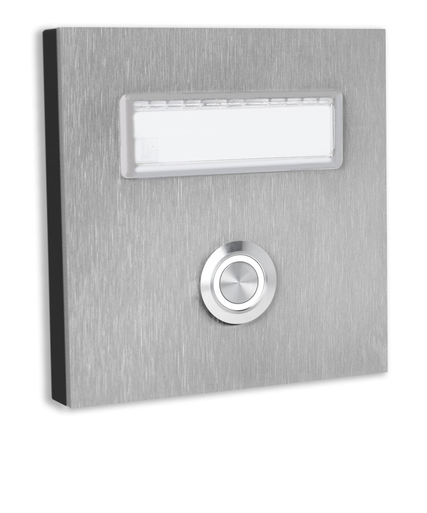 Dortmund 10 x 10 cm Edelstahl (V2A) Türklingel - mit eingesetztem  Schriftfeld für Namensschilder - Anthrazit / Weiß / Edelstahl - LED - Aufputz / Unterputz