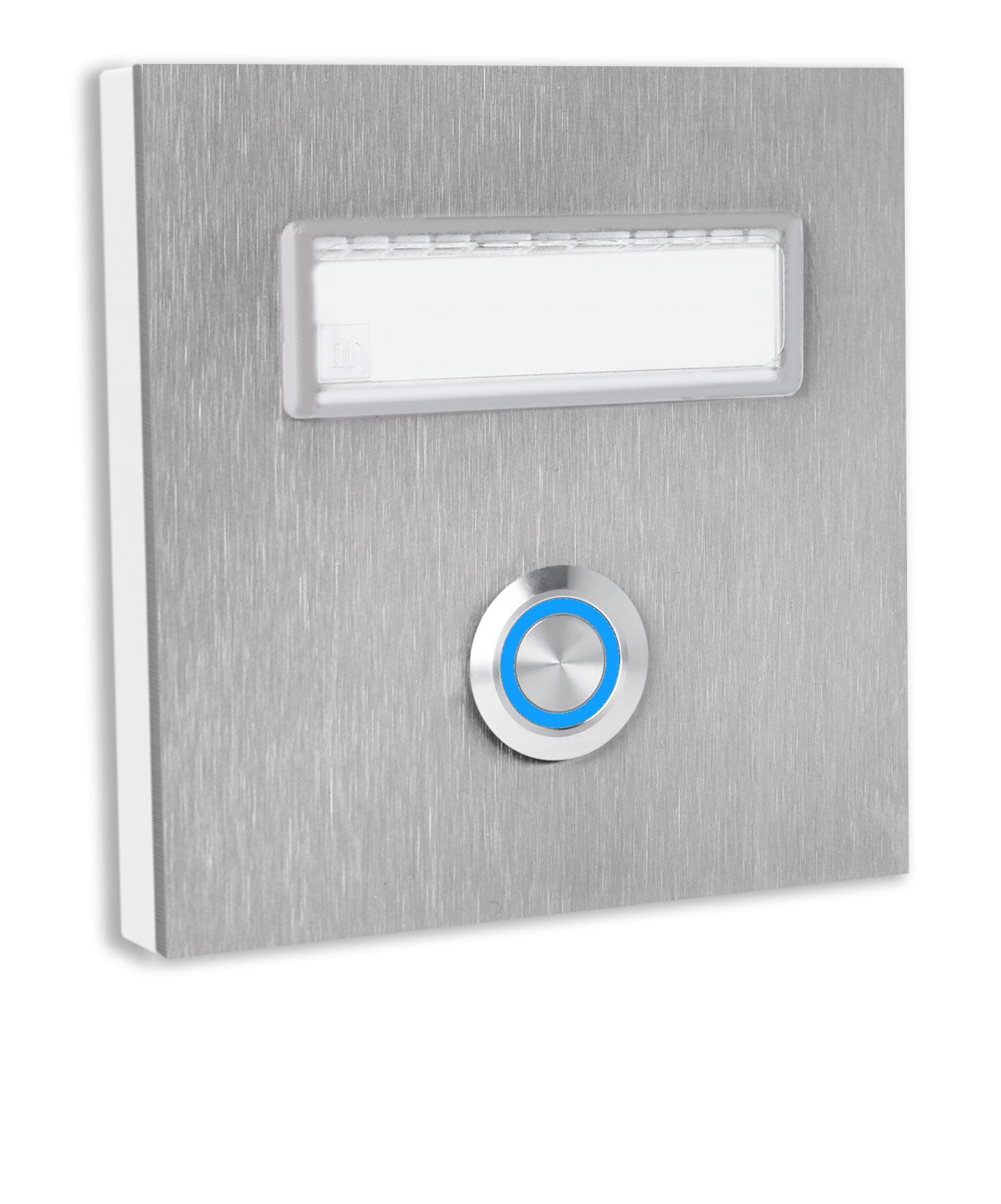 Dortmund 10 x 10 cm Edelstahl (V2A) Türklingel - mit eingesetztem  Schriftfeld für Namensschilder - Anthrazit / Weiß / Edelstahl - LED - Aufputz / Unterputz