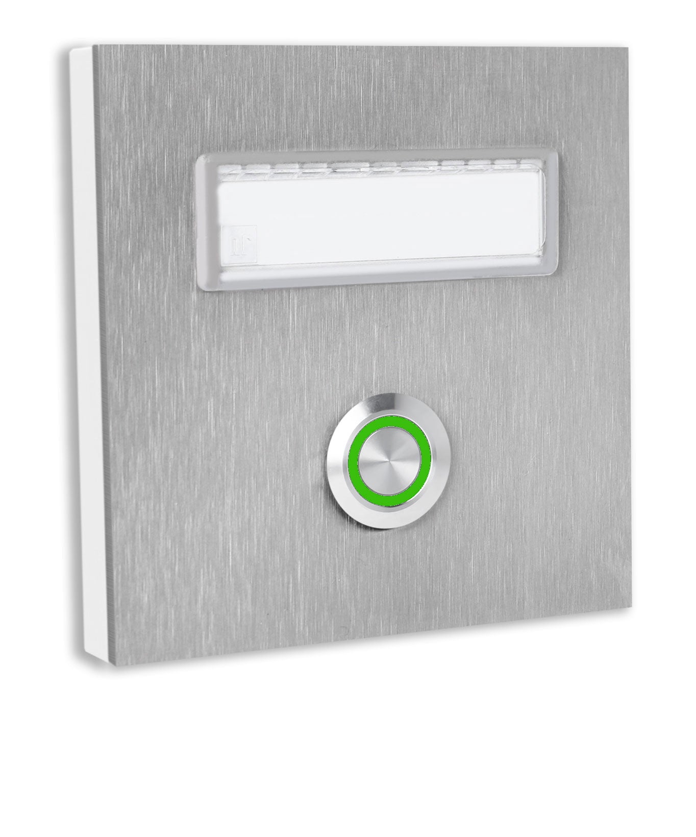 Dortmund 10 x 10 cm Edelstahl (V2A) Türklingel - mit eingesetztem  Schriftfeld für Namensschilder - Anthrazit / Weiß / Edelstahl - LED - Aufputz / Unterputz