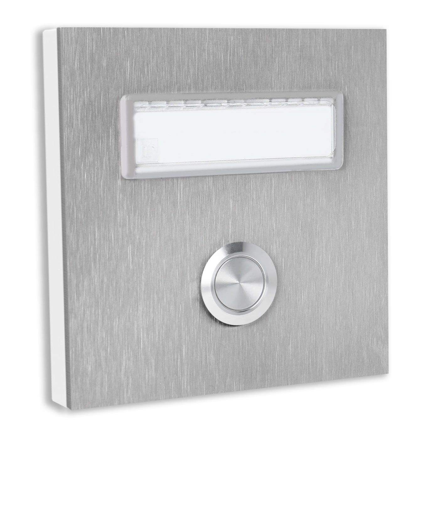 Dortmund 10 x 10 cm Edelstahl (V2A) Türklingel - mit eingesetztem  Schriftfeld für Namensschilder - Anthrazit / Weiß / Edelstahl - LED - Aufputz / Unterputz