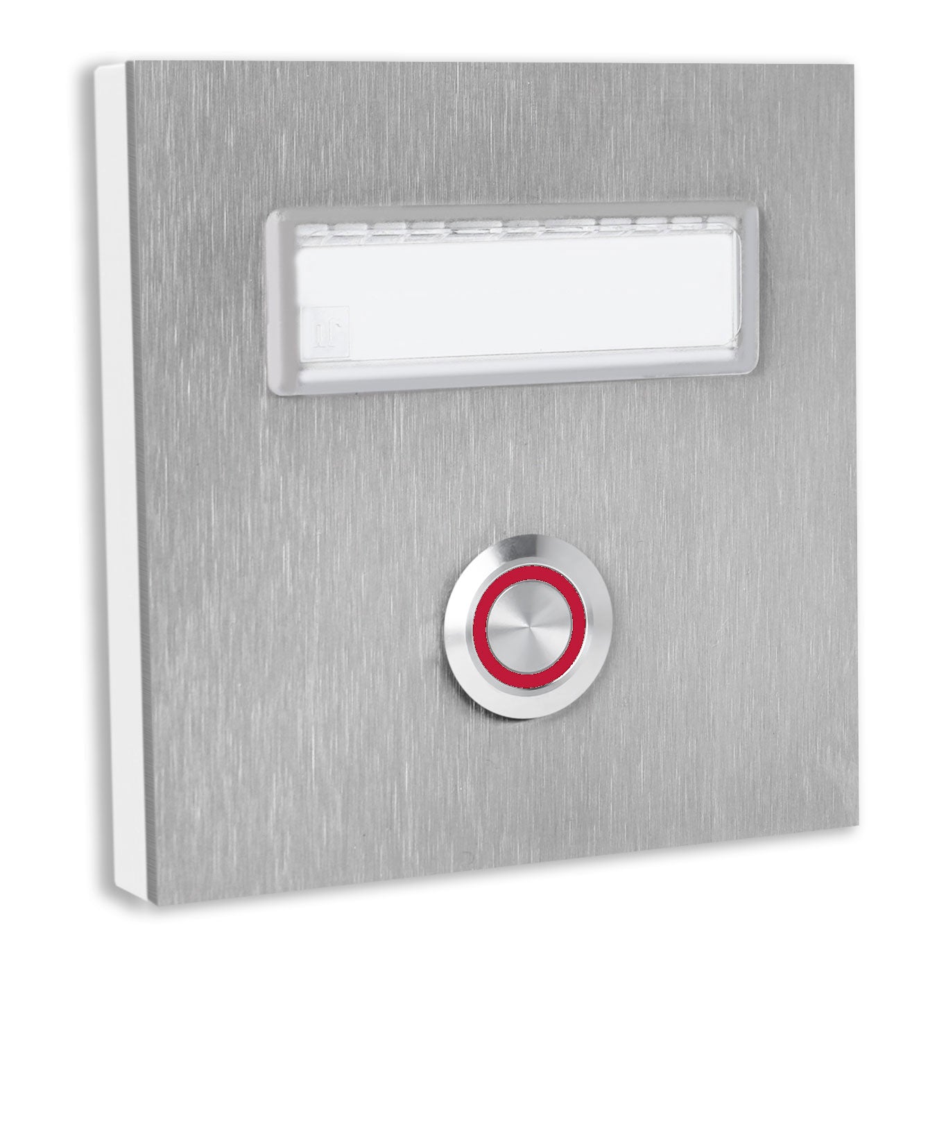 Dortmund 10 x 10 cm Edelstahl (V2A) Türklingel - mit eingesetztem  Schriftfeld für Namensschilder - Anthrazit / Weiß / Edelstahl - LED - Aufputz / Unterputz