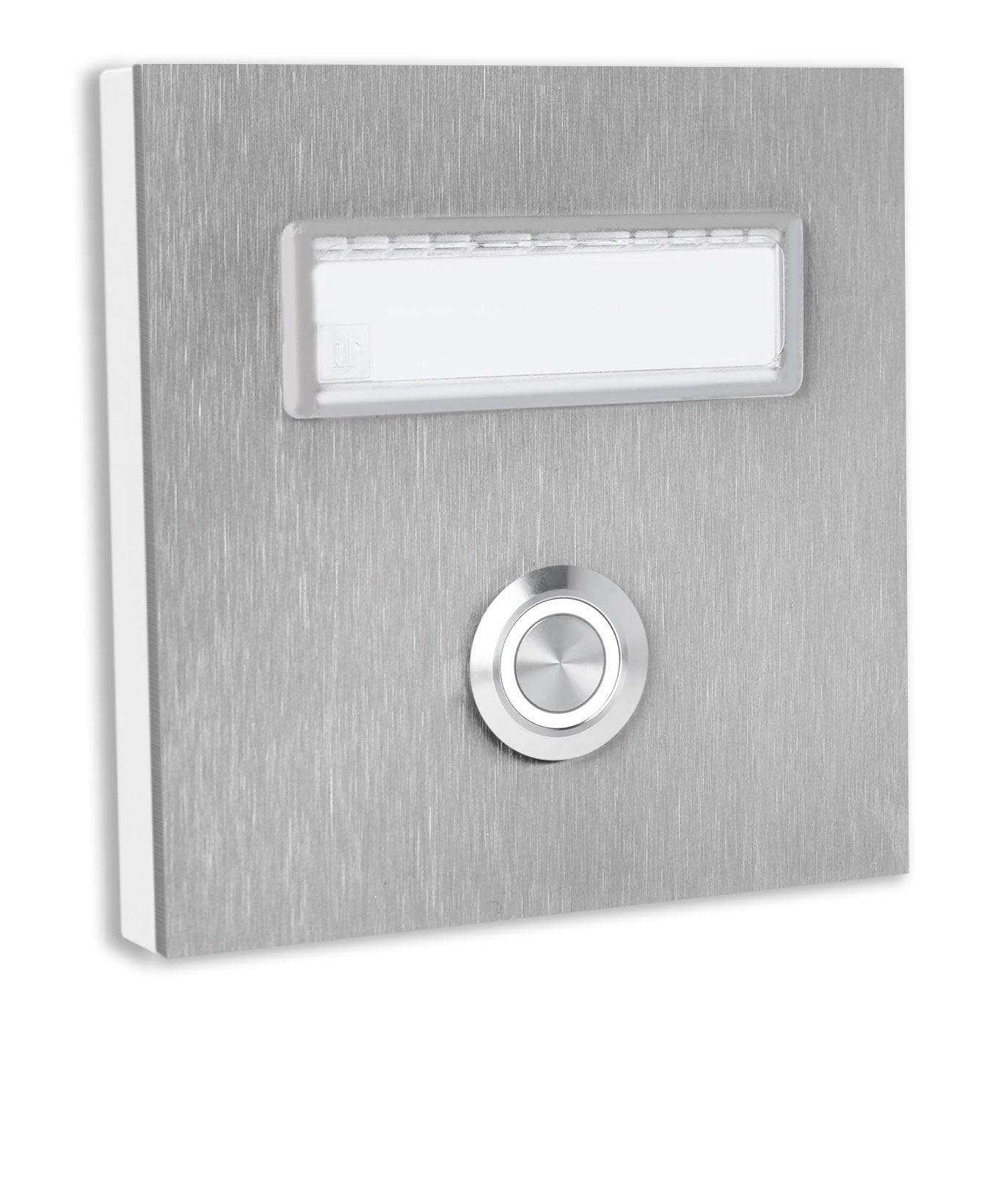 Dortmund 10 x 10 cm Edelstahl (V2A) Türklingel - mit eingesetztem  Schriftfeld für Namensschilder - Anthrazit / Weiß / Edelstahl - LED - Aufputz / Unterputz