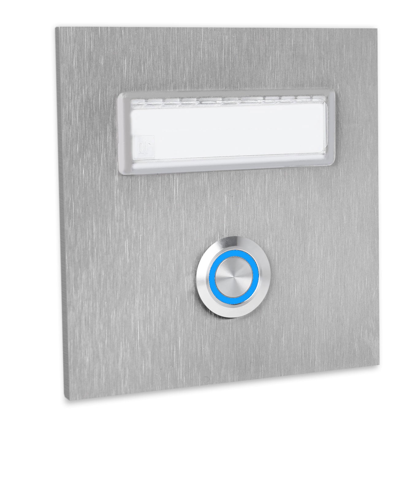 Dortmund 10 x 10 cm Edelstahl (V2A) Türklingel - mit eingesetztem  Schriftfeld für Namensschilder - Anthrazit / Weiß / Edelstahl - LED - Aufputz / Unterputz