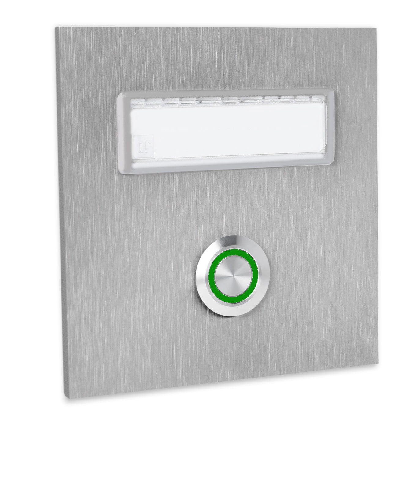 Dortmund 10 x 10 cm Edelstahl (V2A) Türklingel - mit eingesetztem  Schriftfeld für Namensschilder - Anthrazit / Weiß / Edelstahl - LED - Aufputz / Unterputz