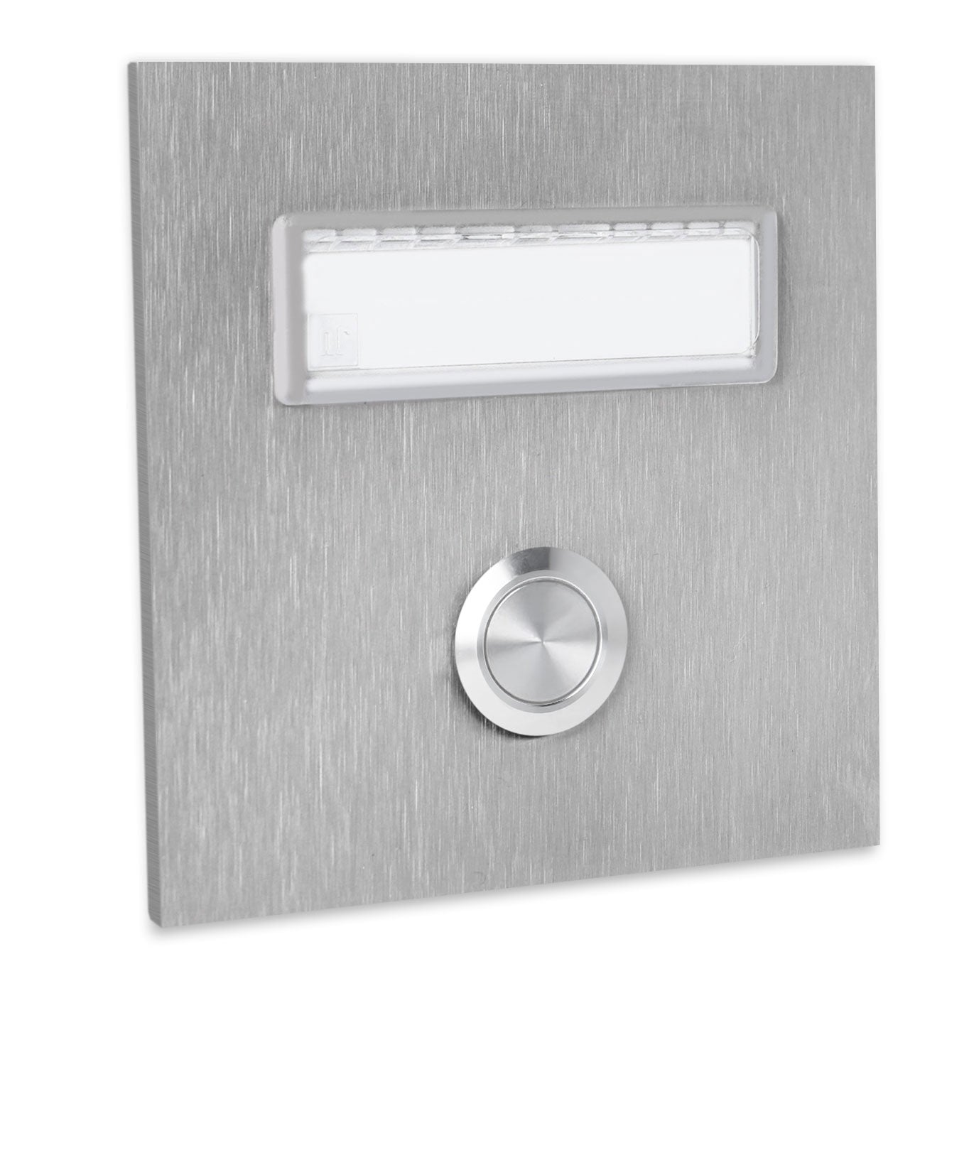 Dortmund 10 x 10 cm Edelstahl (V2A) Türklingel - mit eingesetztem  Schriftfeld für Namensschilder - Anthrazit / Weiß / Edelstahl - LED - Aufputz / Unterputz