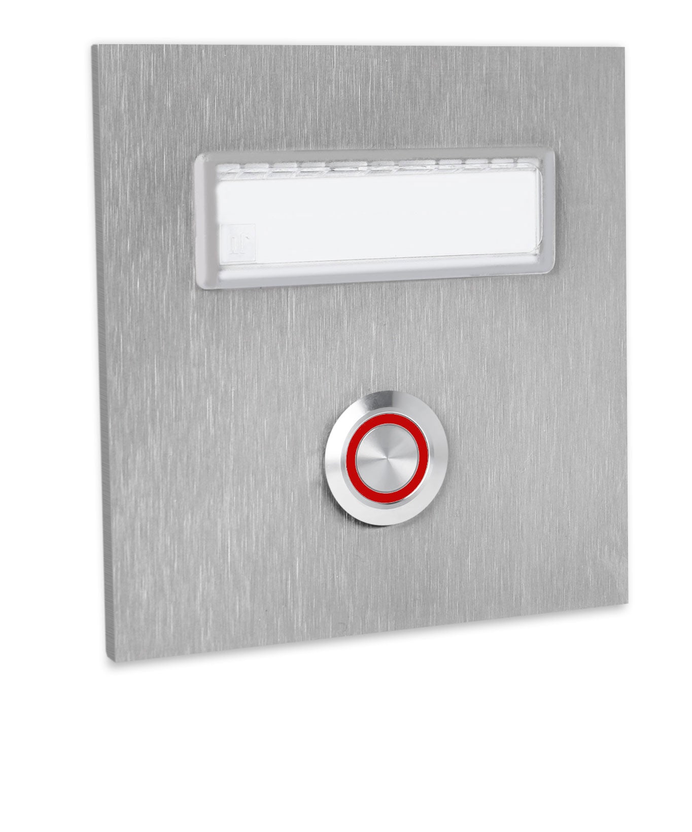 Dortmund 10 x 10 cm Edelstahl (V2A) Türklingel - mit eingesetztem  Schriftfeld für Namensschilder - Anthrazit / Weiß / Edelstahl - LED - Aufputz / Unterputz